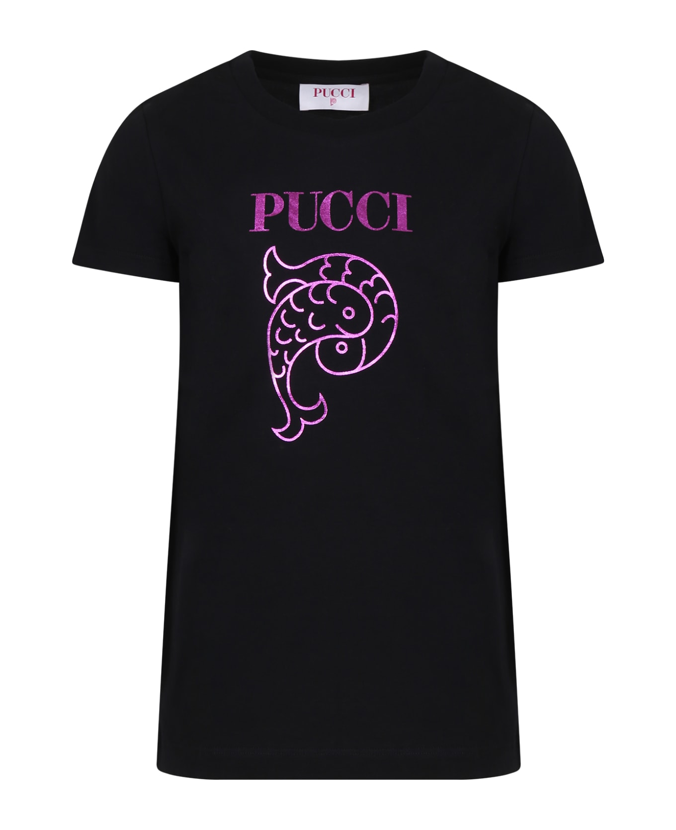 Pucci Black T-shirt For Girl With Logo - Black Tシャツ＆ポロシャツ