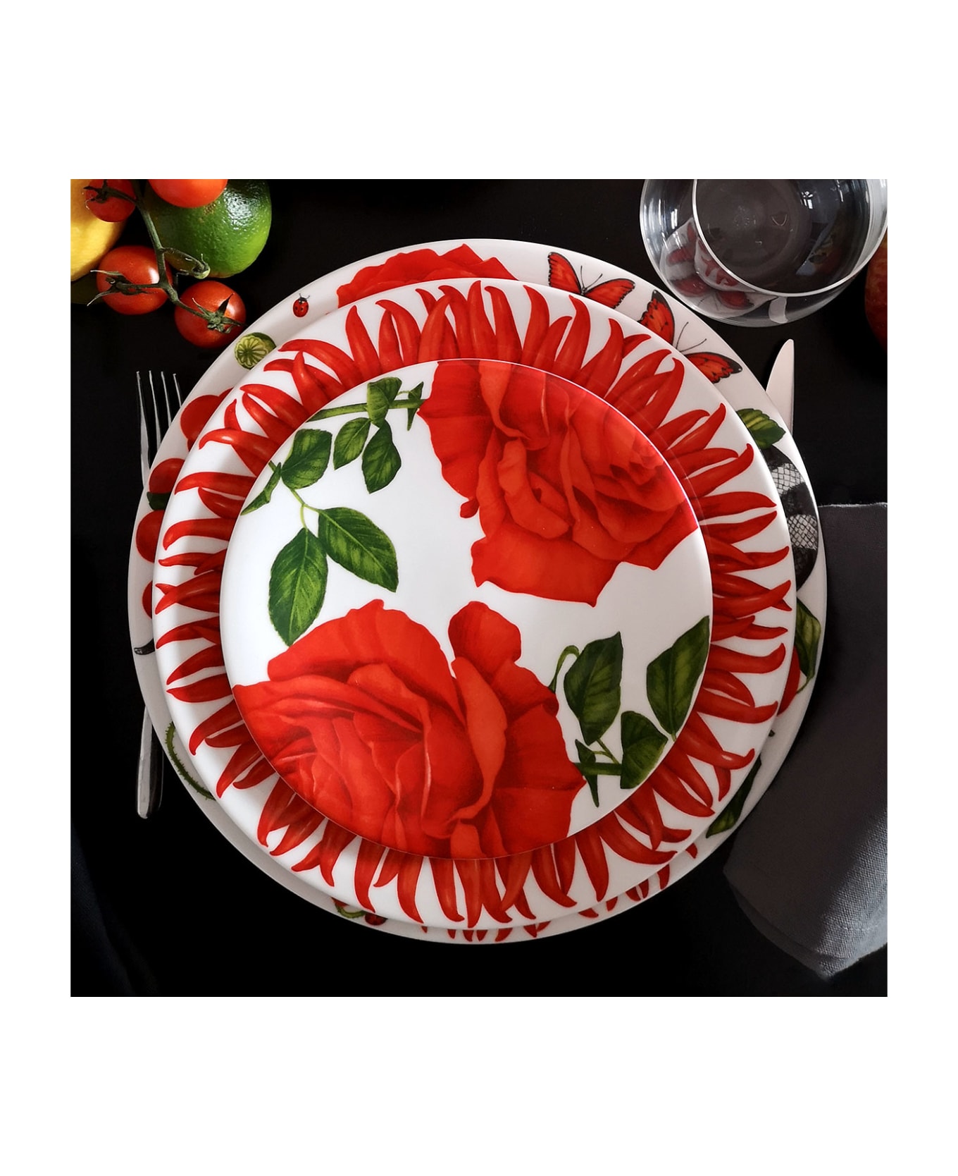 Taitù Set of 4 Dinner Plates RED SUN - RED Collection - Red