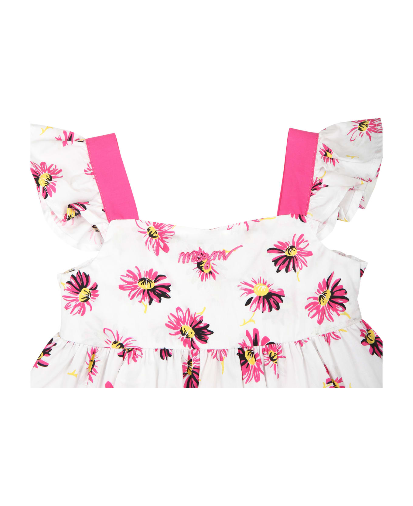 MSGM White Dress For Baby Girl With Flowers Print - White ウェア