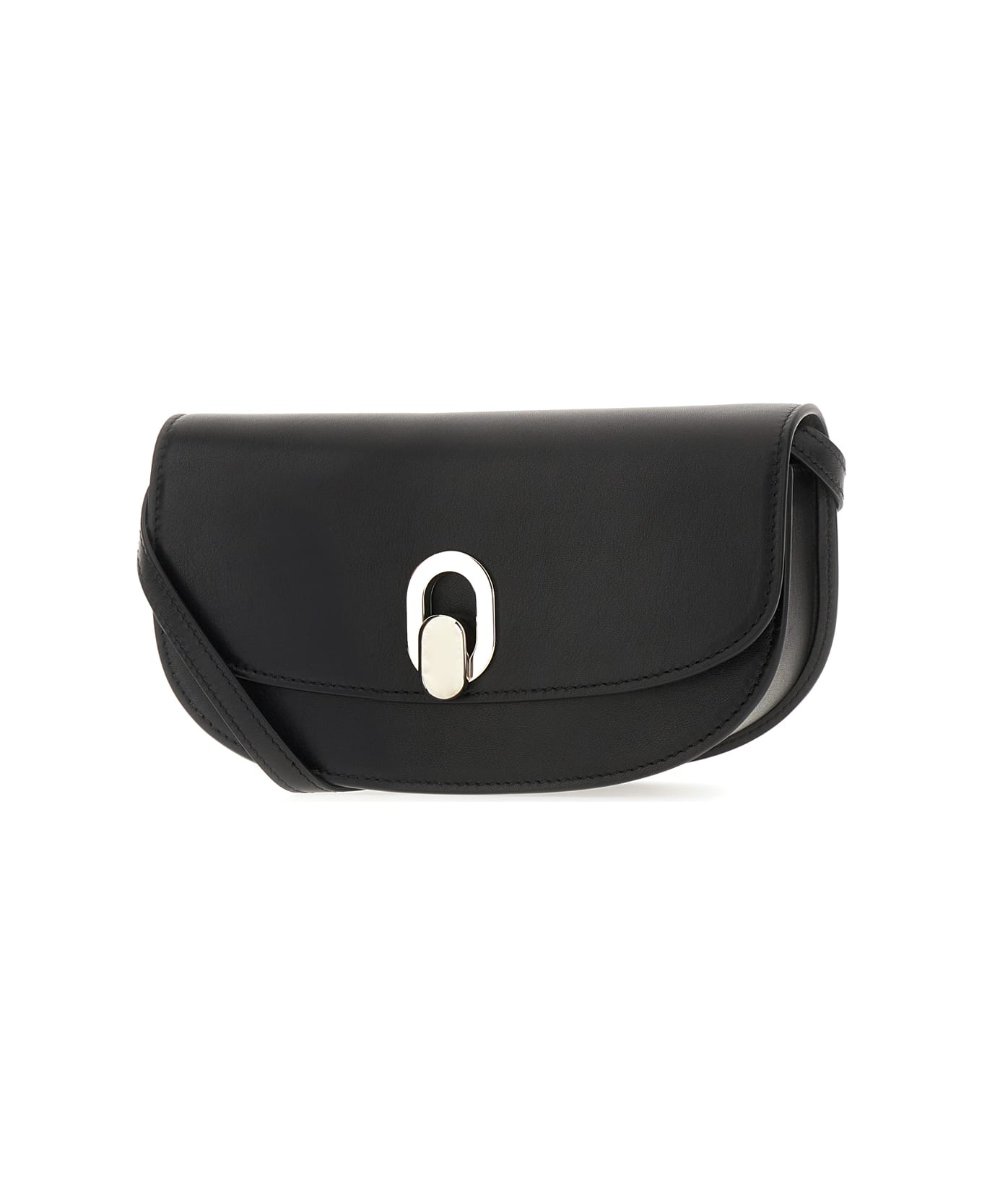 Savette Black Leather Tondo Crescent Crossbody Bag | italist