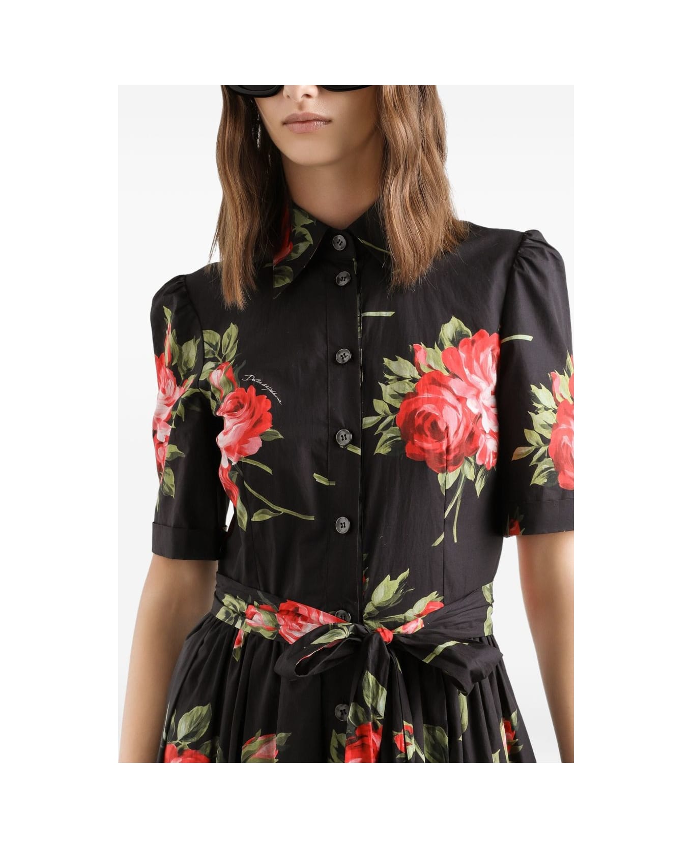 Dolce & Gabbana Roses Bouquet Print Midi Dress - Black