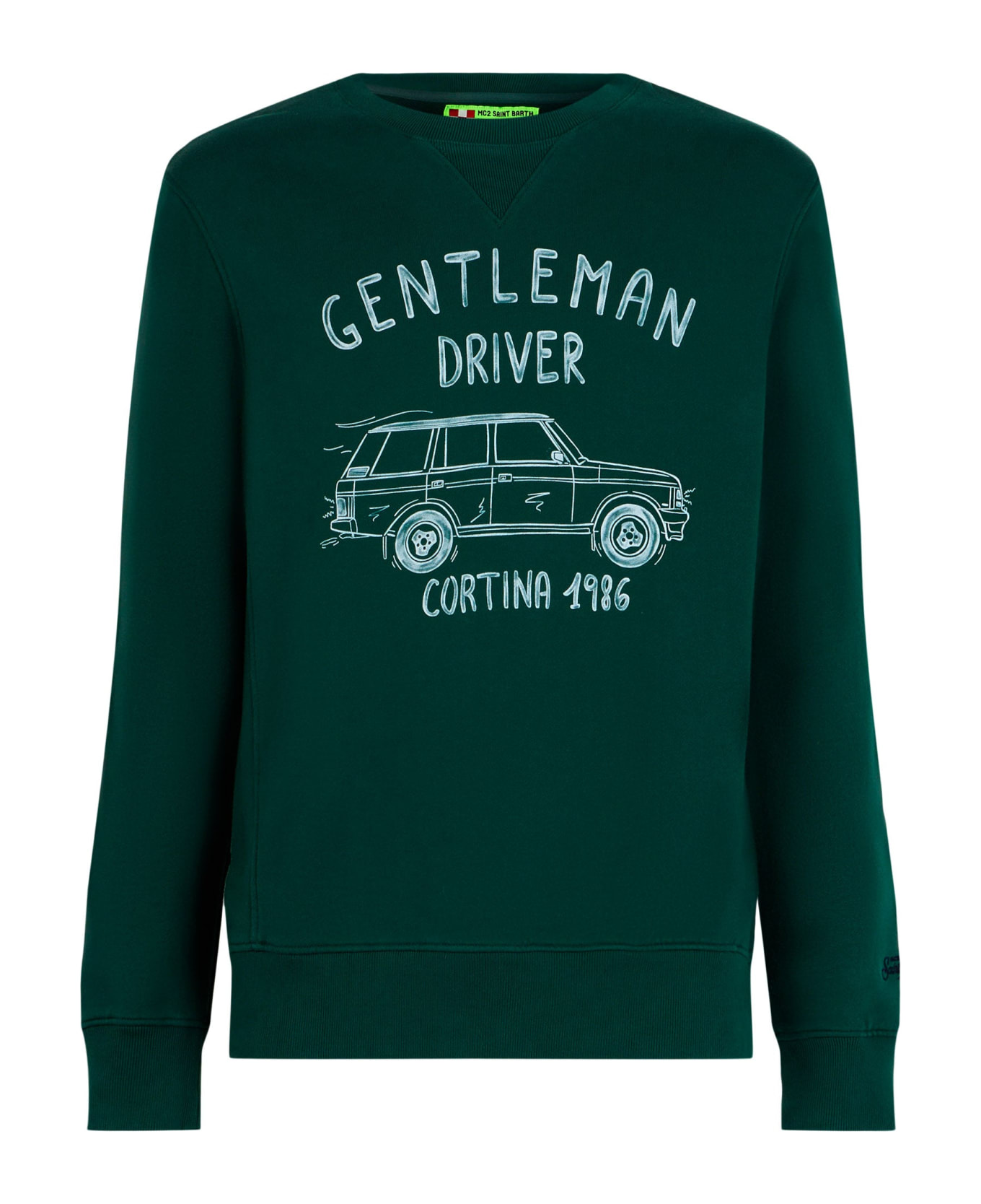 MC2 Saint Barth Cotton Sweatshirt With Gentleman Driver Cortina 1986 Writing - GREEN
