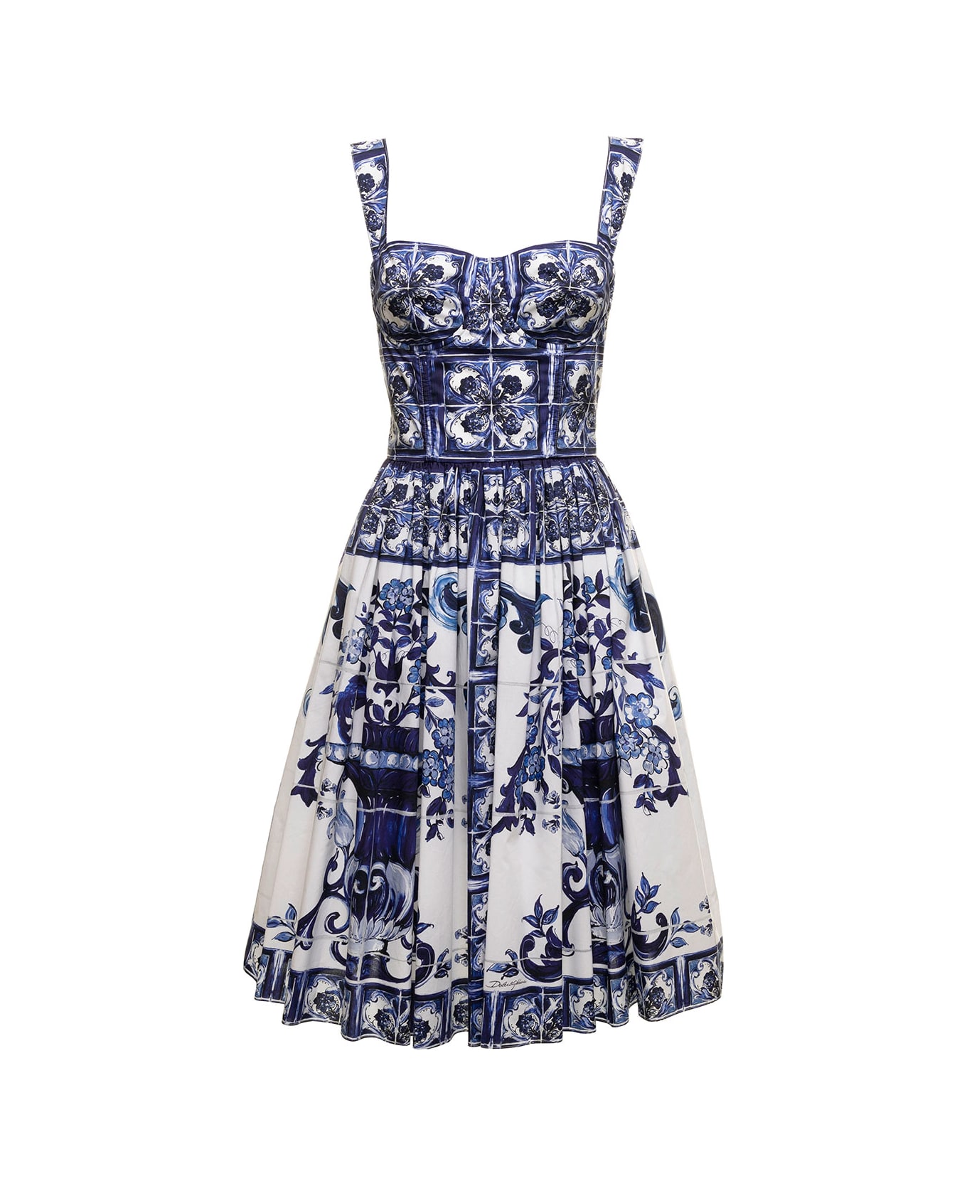 Dolce 
Gabbana Maiolica White And Blue Cotton Poplin Dress Dolce 
Gabbana Woman - Blu