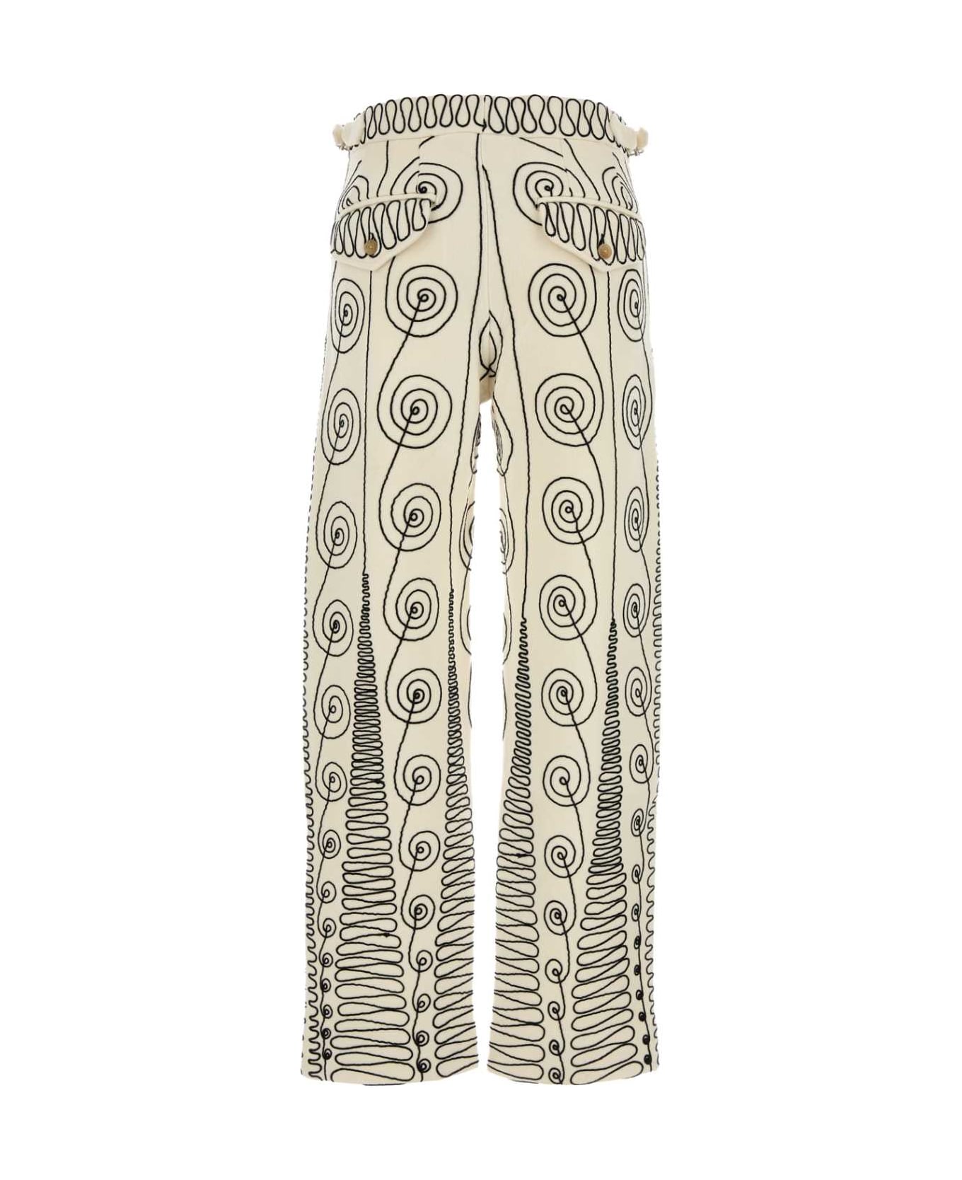 Bode Embroidered Wool Quillwork Pant - CREAMBLACK