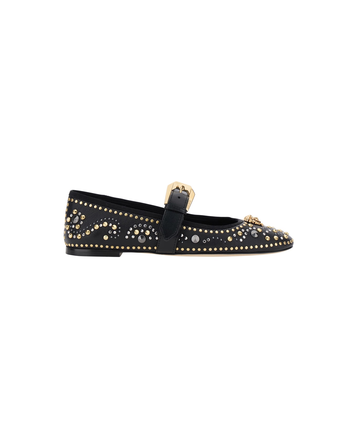 Versace Black Ballerinas With Studs Application And Buckle Closure In Leather Woman - Black