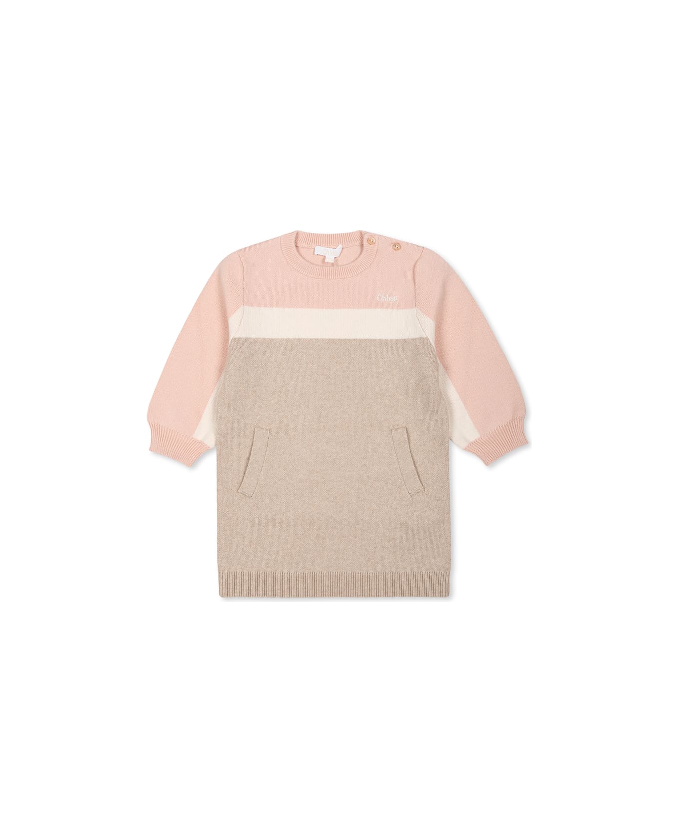 Chloé Beige Dress For Baby Girl With Logo - Pink