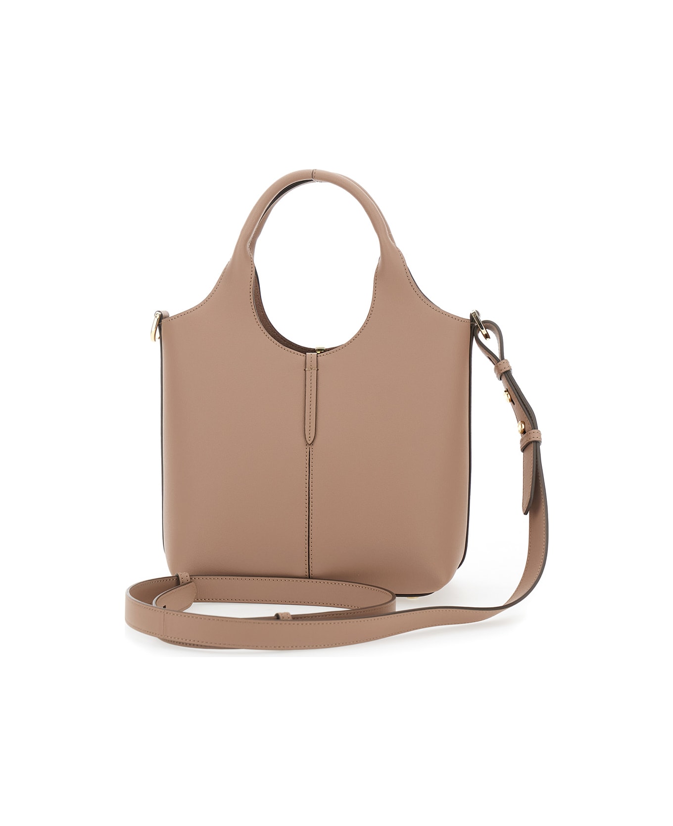 Tod's 'ebr Mini' Beige Shoulder Bag With Logo Metal Plate In Leather Woman - Beige