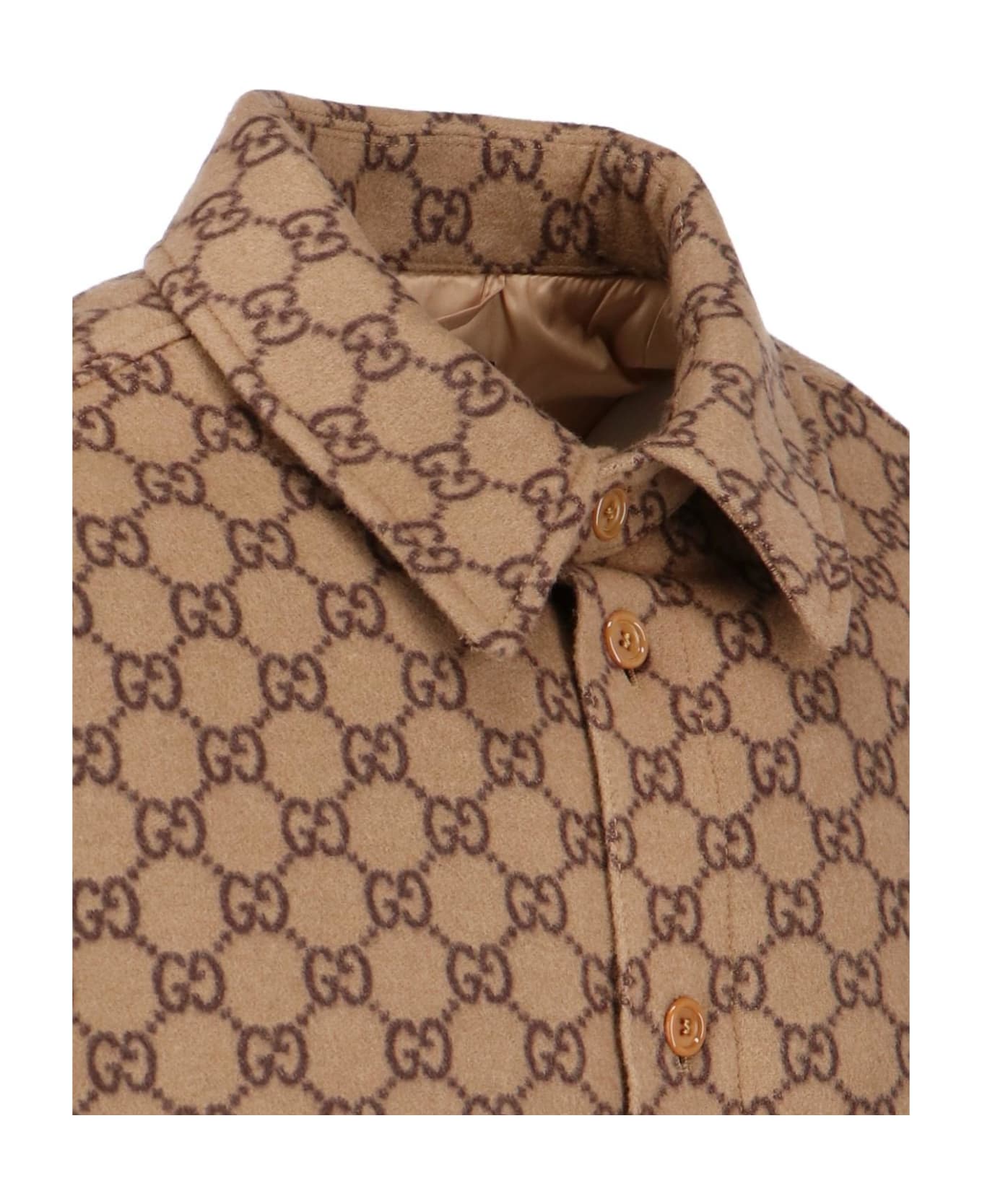 Gucci 'gg' Padded Shirt Jacket - Camel
