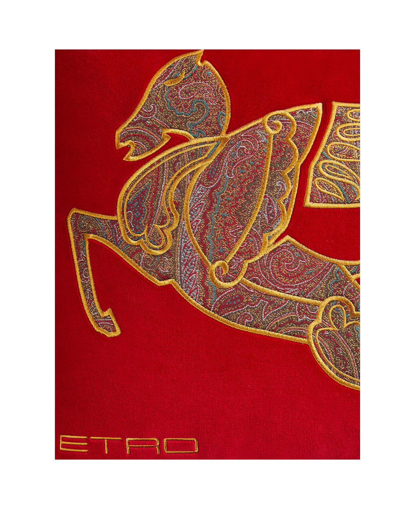Etro Red Cushion With Winged Horse In Paisley Jacquard Fabric Home - Red