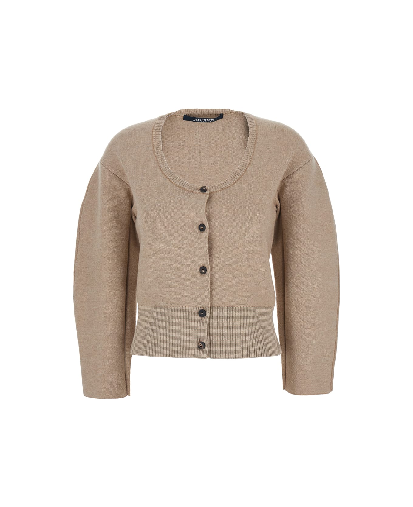 Jacquemus 
le Gilet Doppio
 Beige Cardigan With Round Neck And Ribbed Trims In Wool Blend Stretch Woman - Beige