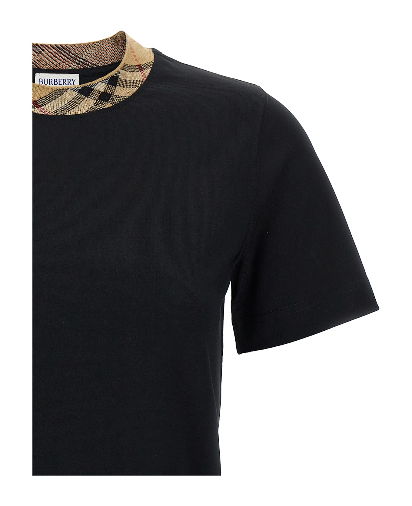 Burberry Check Neck T-shirt - Black  