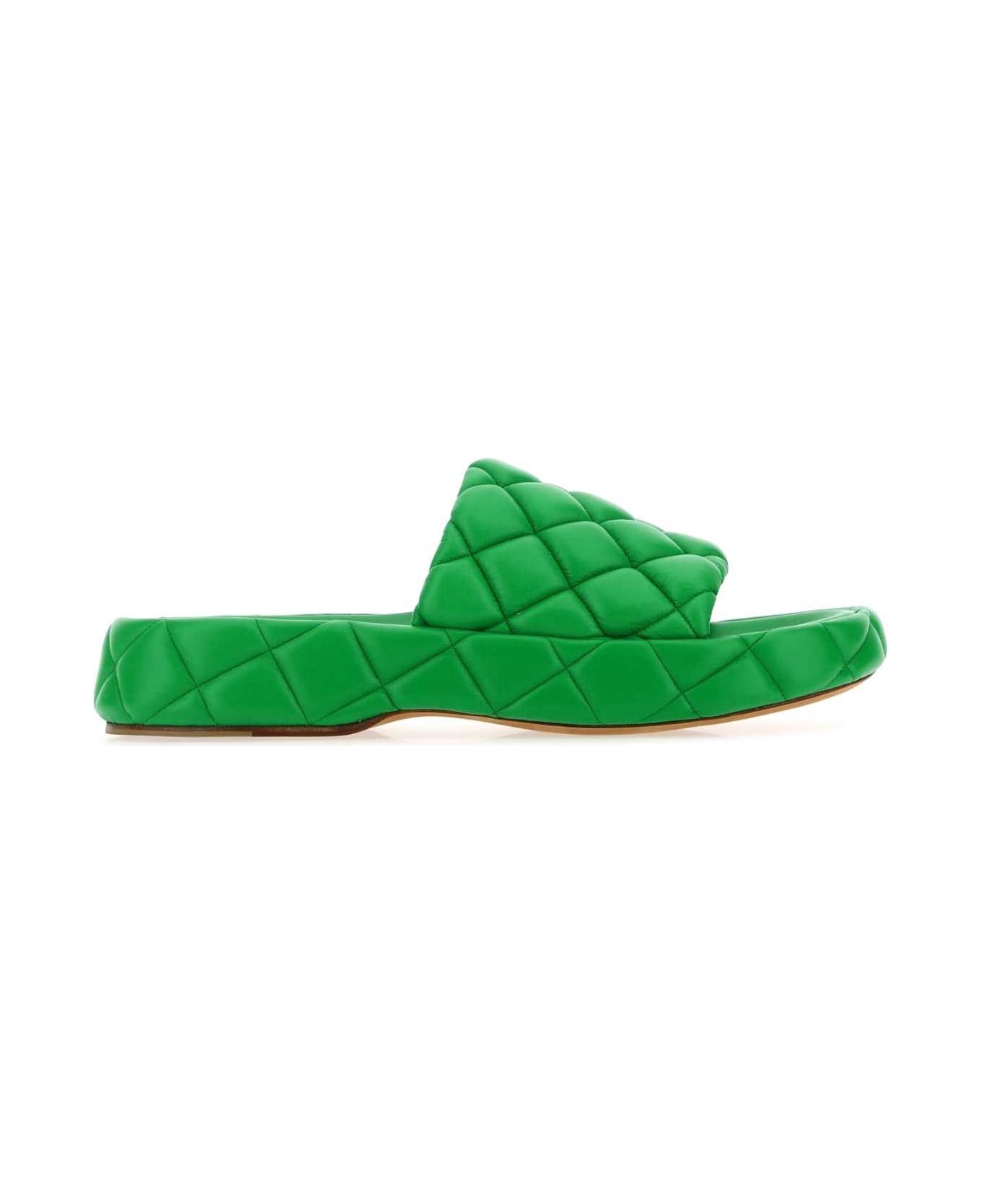 Bottega Veneta Grass Green Leather Padded Sandals - 3708