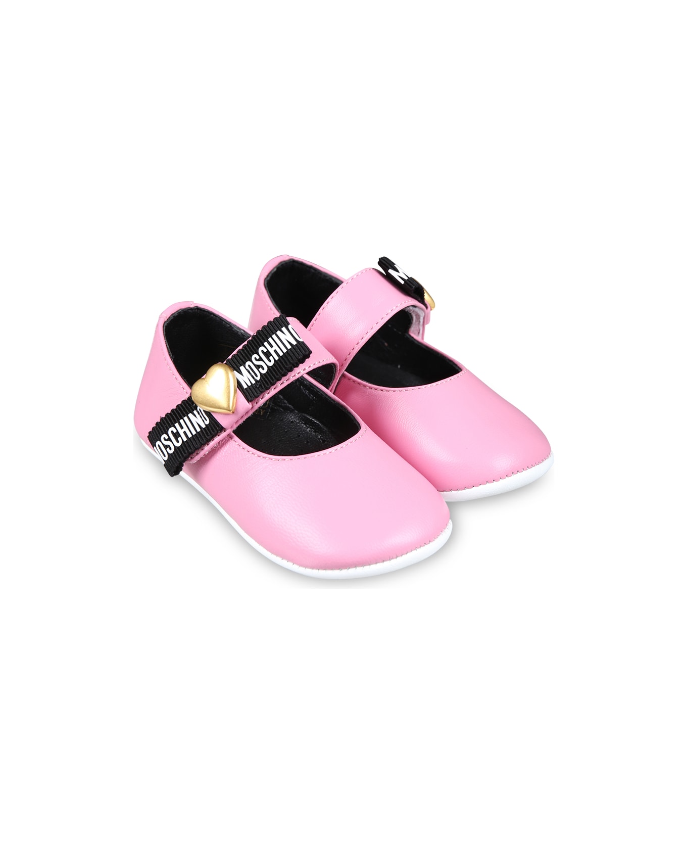 Moschino Pink Ballet Flats For Baby Girl With Heart - Pink