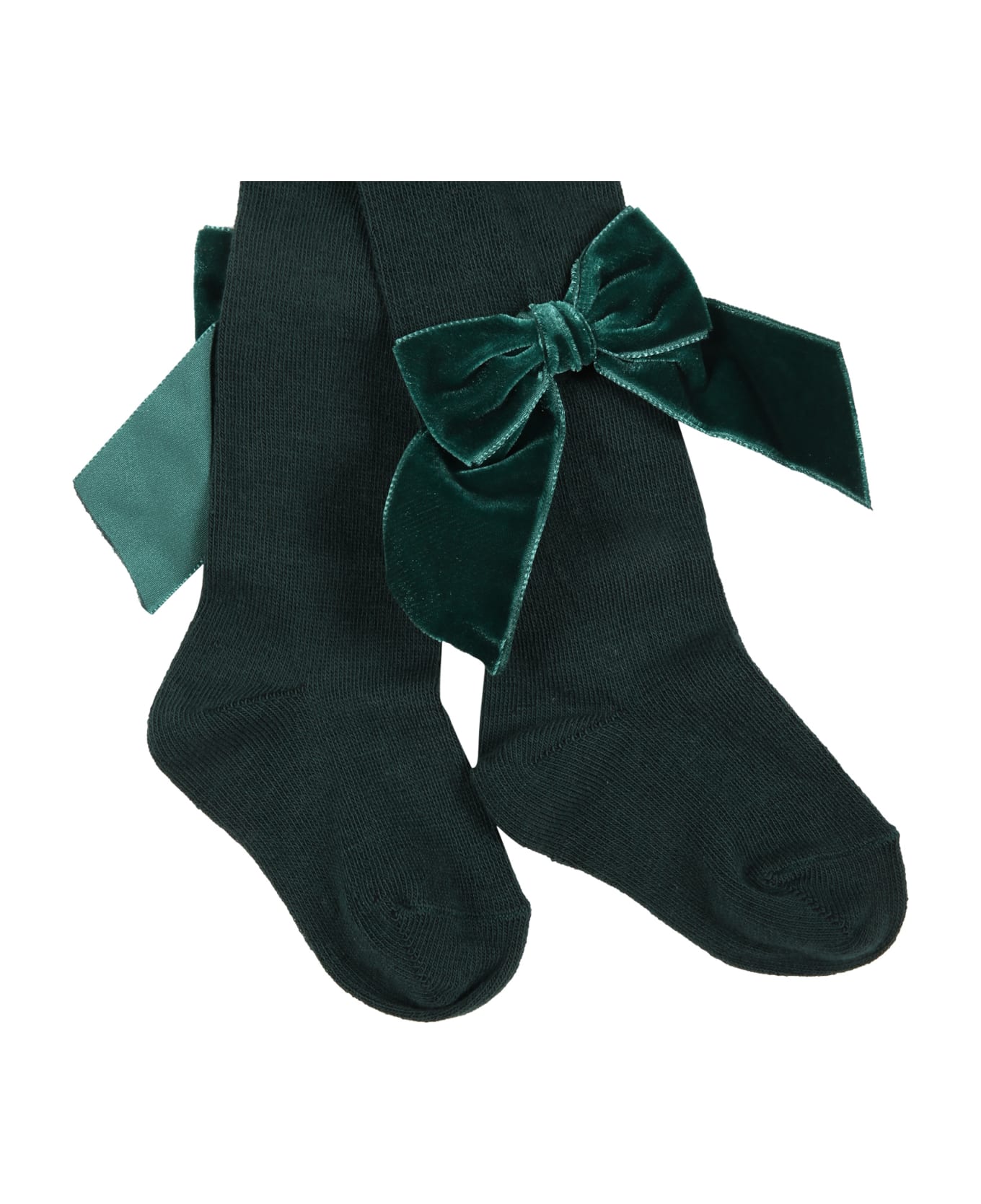 Story Loris Green Tights For Girl With Bow - Green