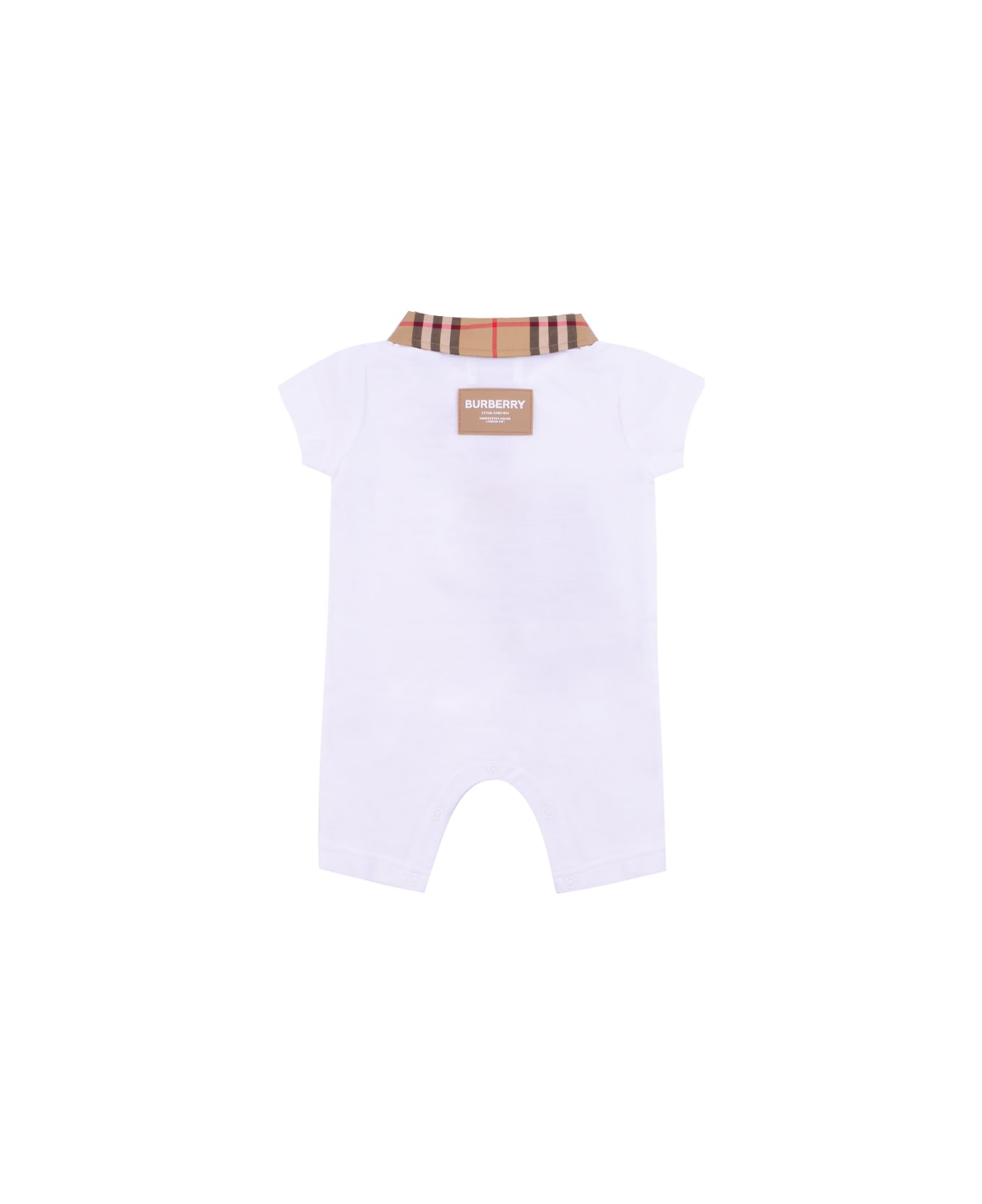 Burberry Romper In Cotton Piqué With Tartan Finishes - White