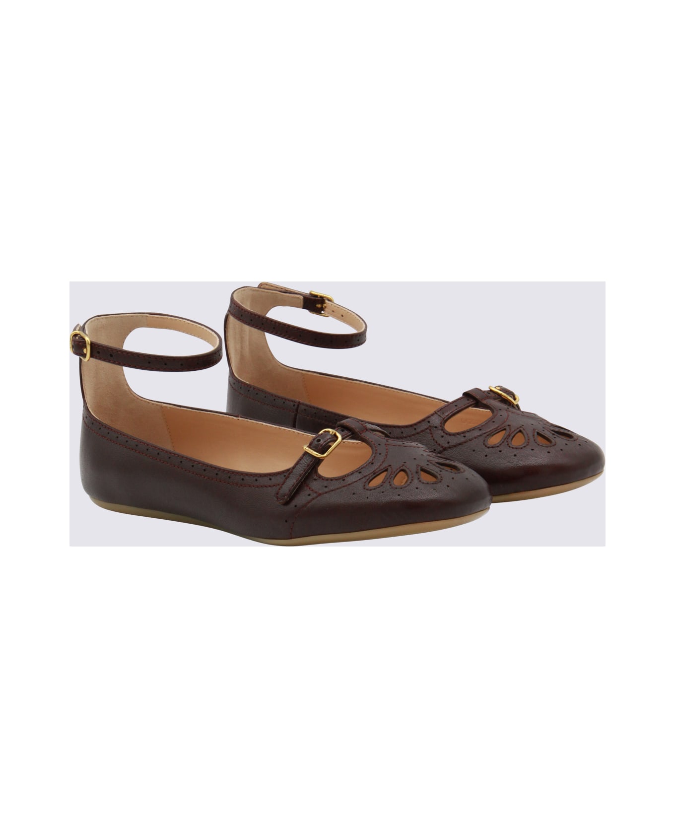 Chloé Dark Purple Leather Flats - BURNT PURPLE