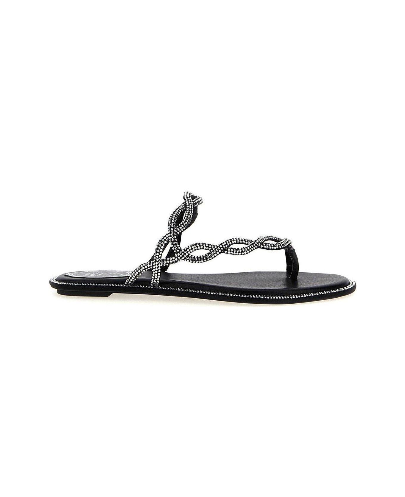 René Caovilla Embellished Slip-on Sandals - Black