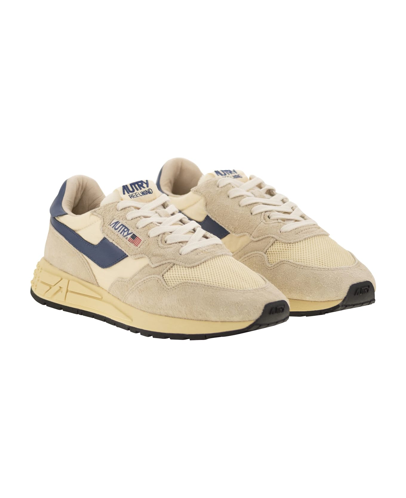 Autry Reelwind - Suede And Technical Textile Trainer - Beige/blue