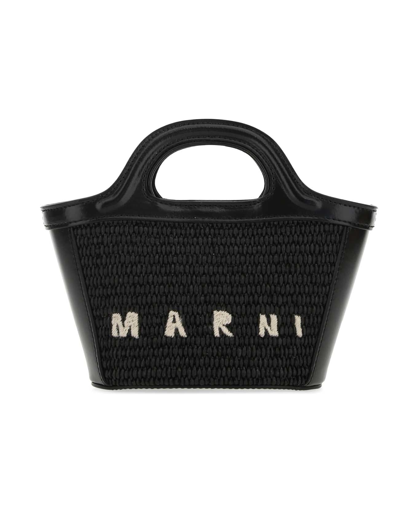 Marni Black Leather And Straw Micro Tropicalia Summer Handbag - 00N99