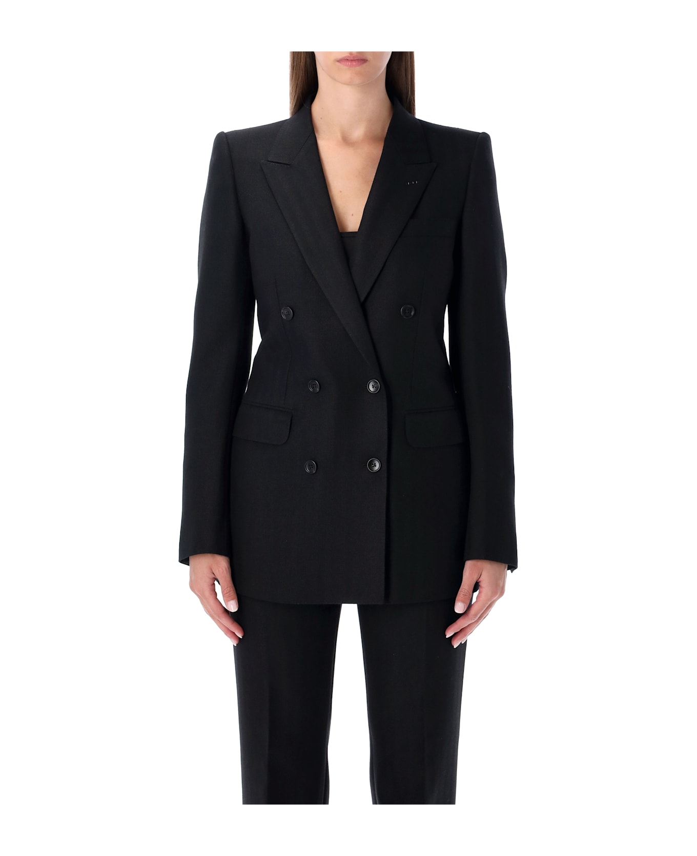 Tom Ford Black Harringbone Wool Double-breasted Tailored Jacket - BLACK