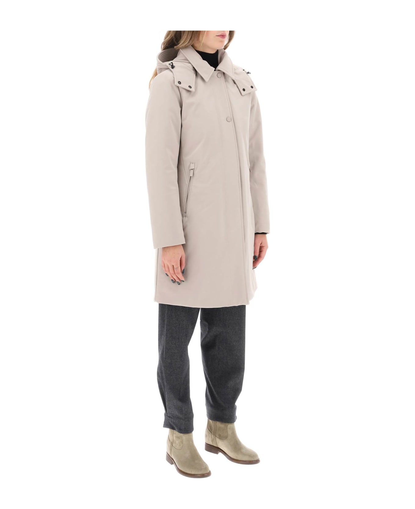 Woolrich Firth Softshell Down Parka With Detachable Hood - Taupe