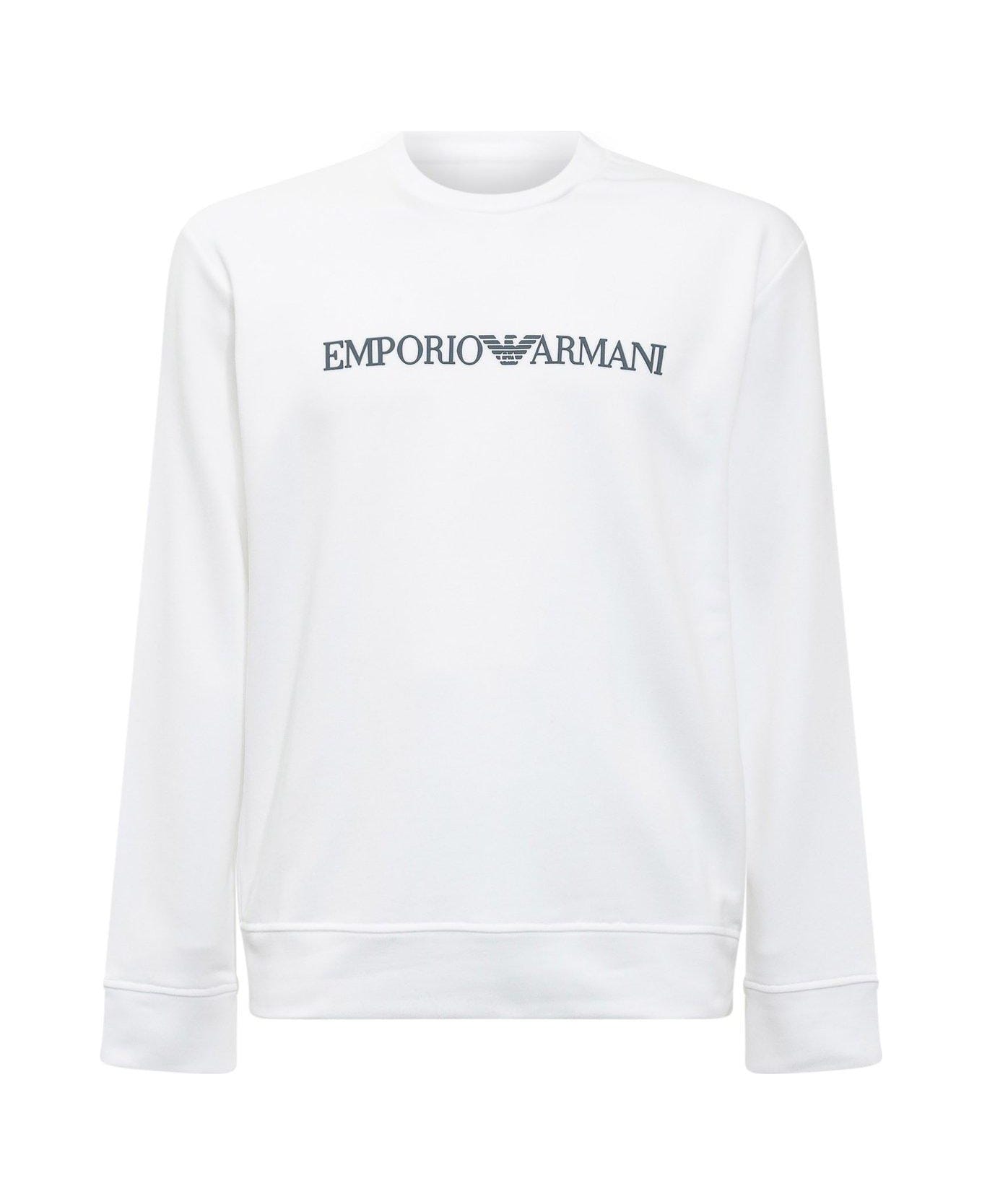 Emporio Armani Logo Print Long-sleeved Sweatshirt - WHITE