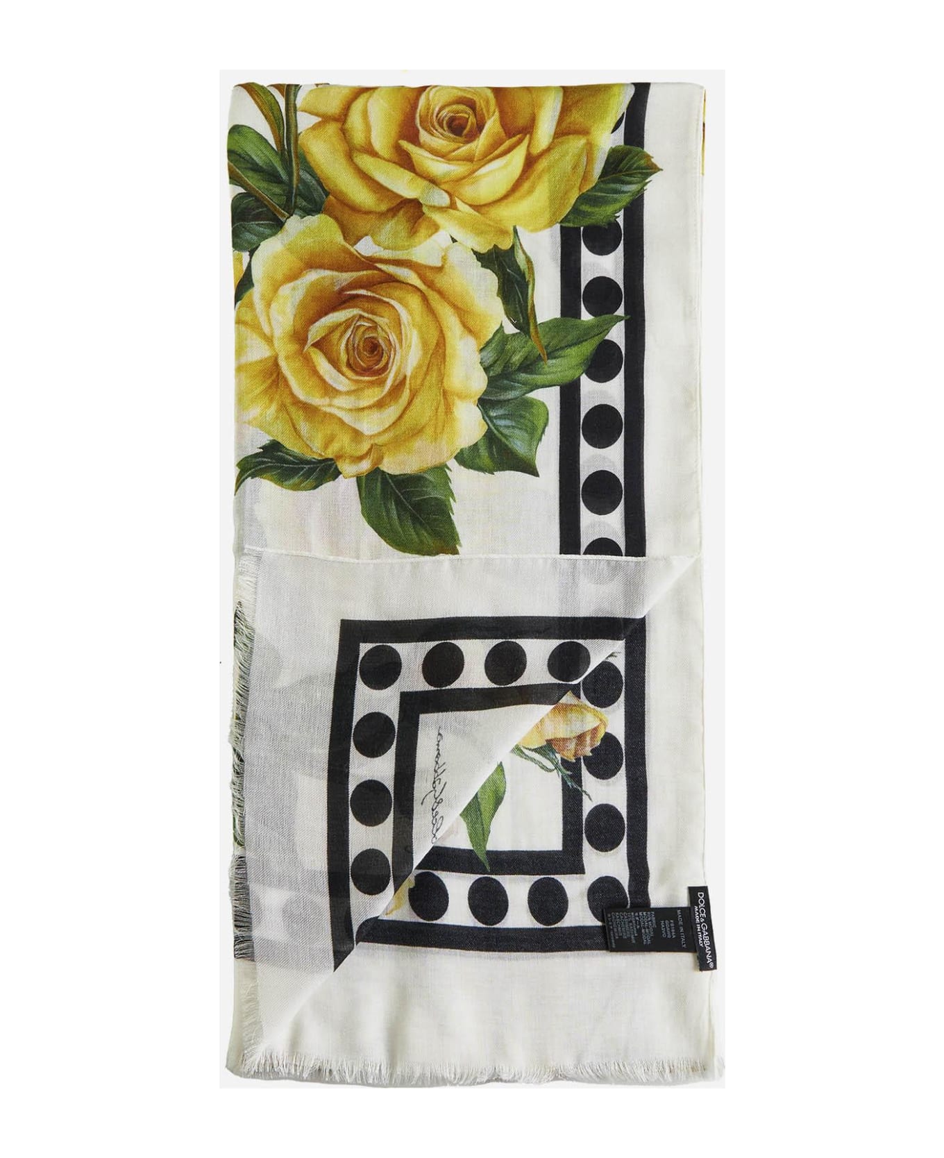 Dolce & Gabbana Modal And Cashmere Scarf - Rose gialle fdo bco スカーフ＆ストール