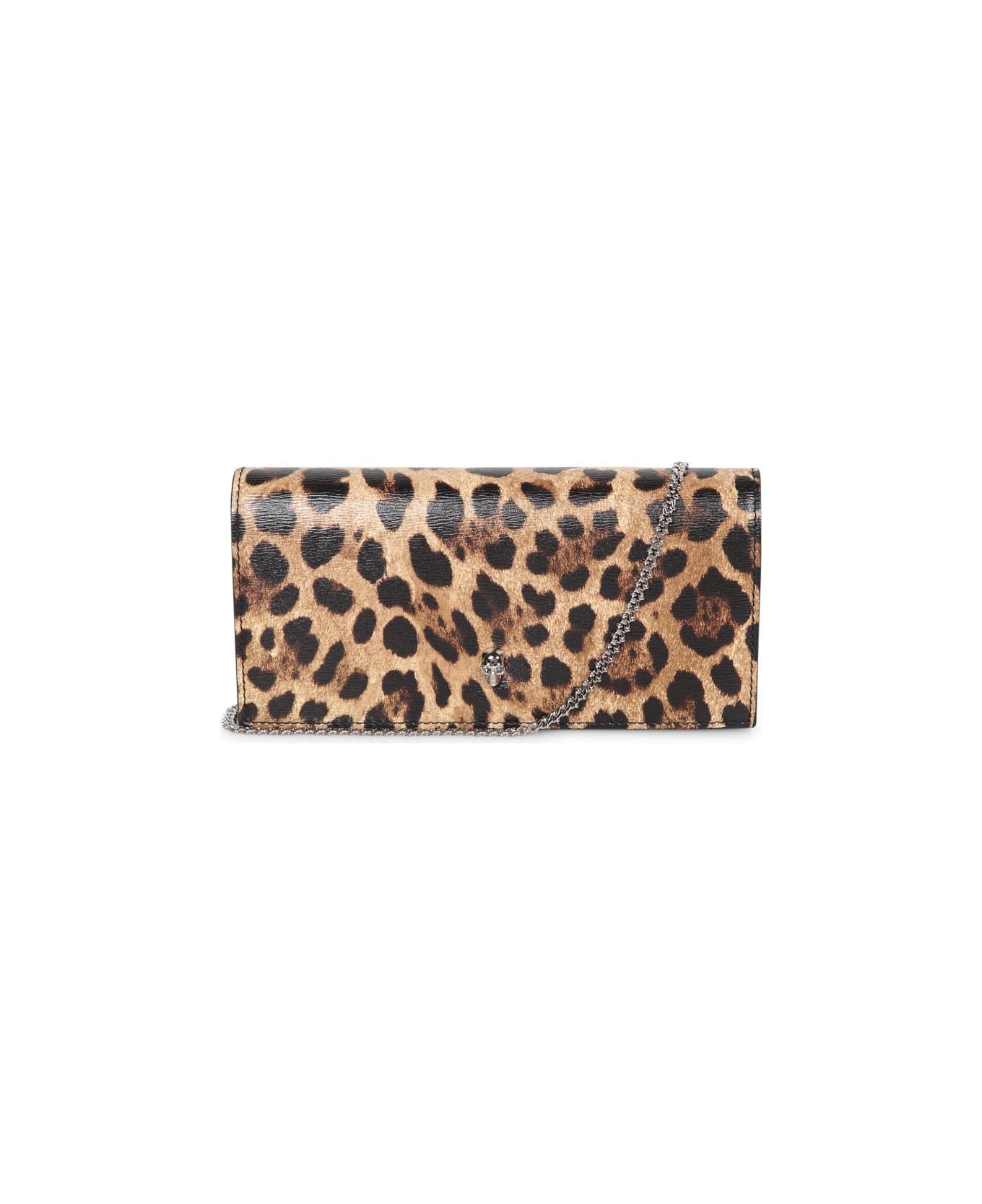 Alexander McQueen Brown Leopard Chain Wallet Bag - Brown