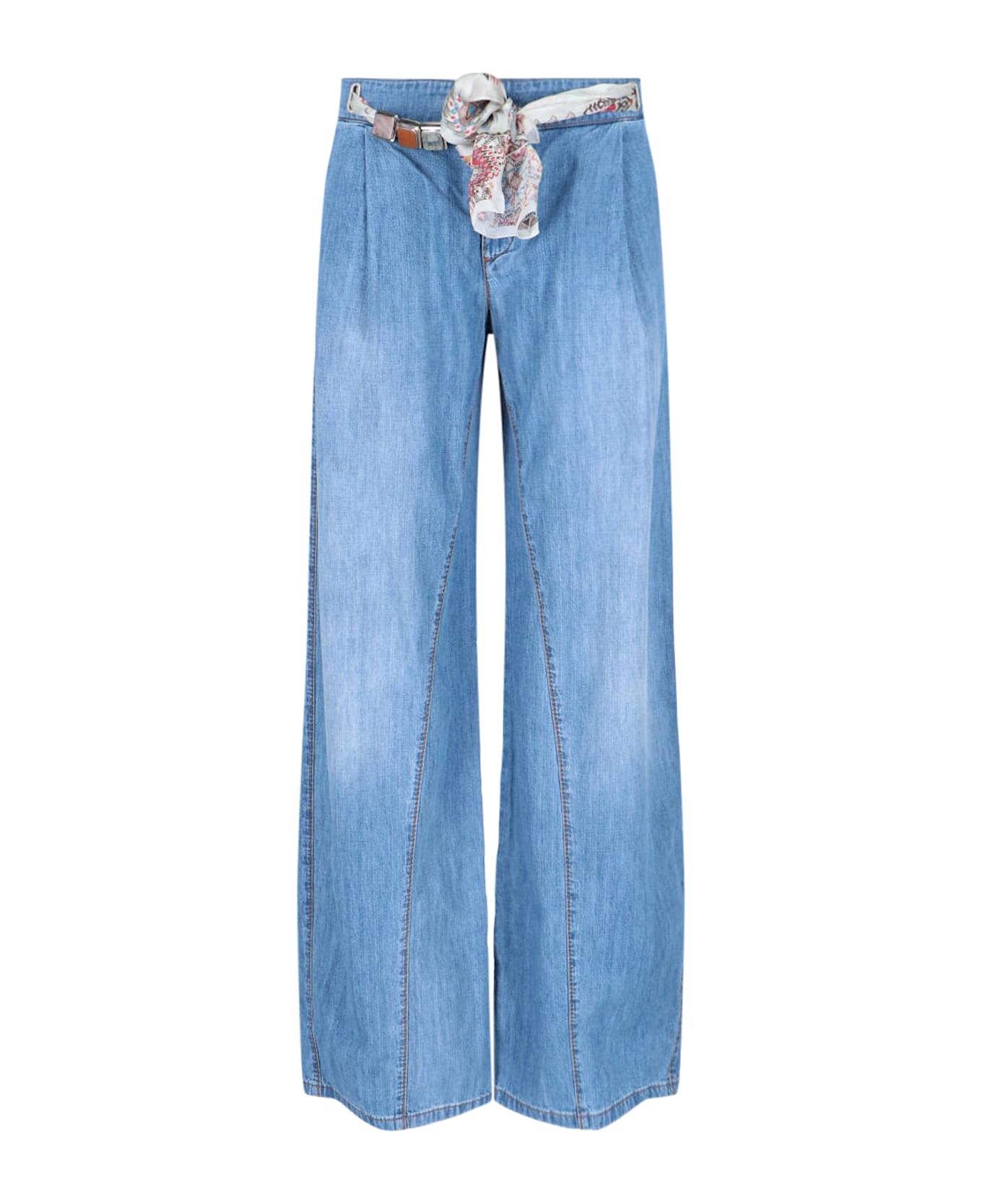 Ermanno Scervino Palazzo Jeans With Stones And Belt - Light Blue