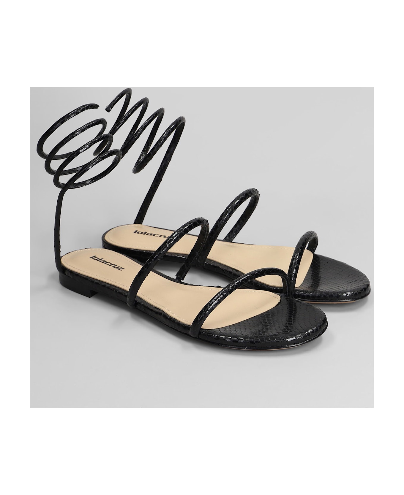Lola Cruz Greta Flat Flats In Black Leather - black