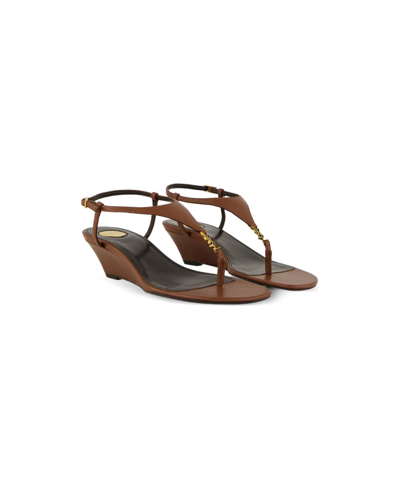 Saint Laurent Cassandre Wedges In Smooth Leather - Brown