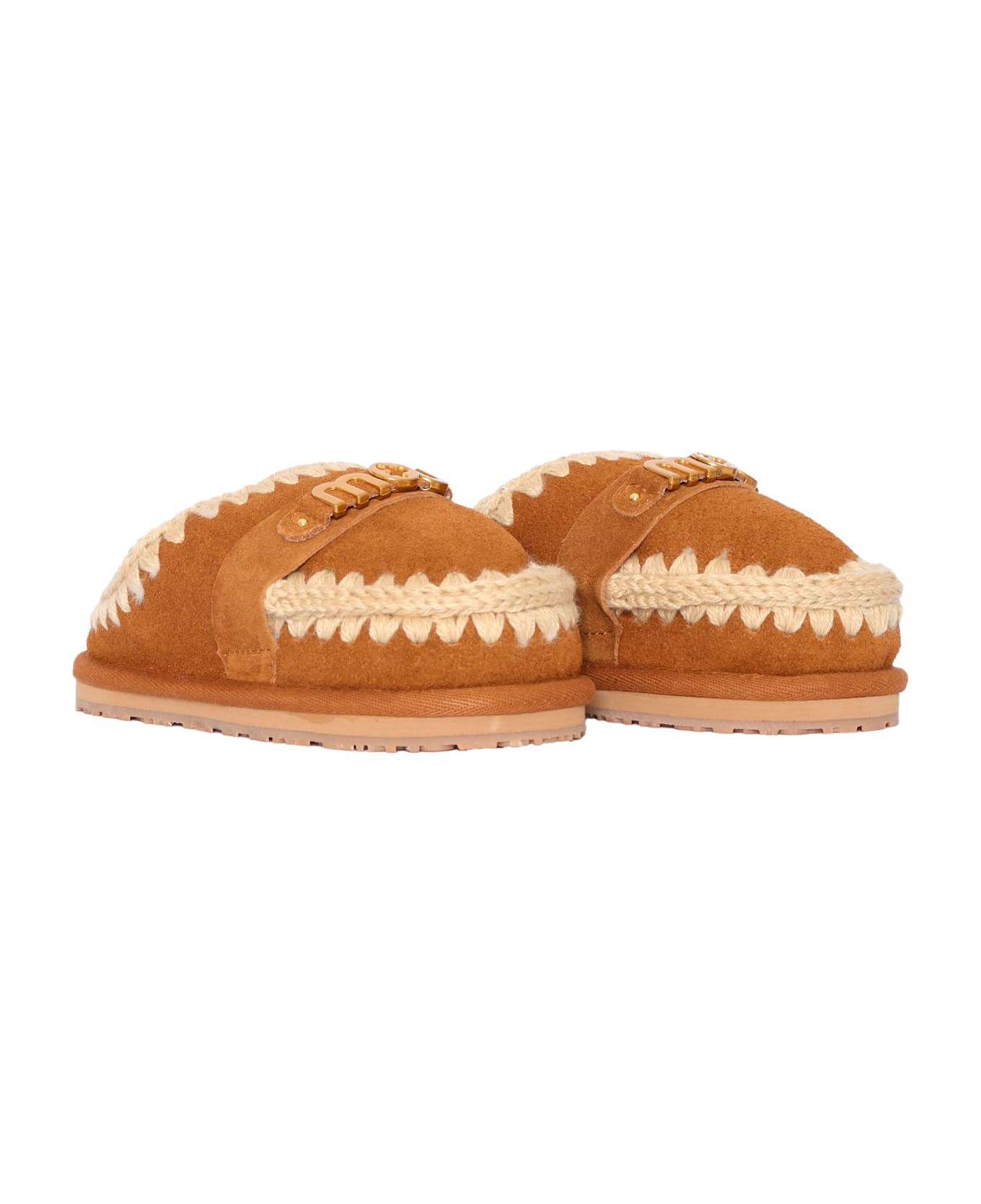 Mou Kids Slipper Suede - Letter Logo - BROWN