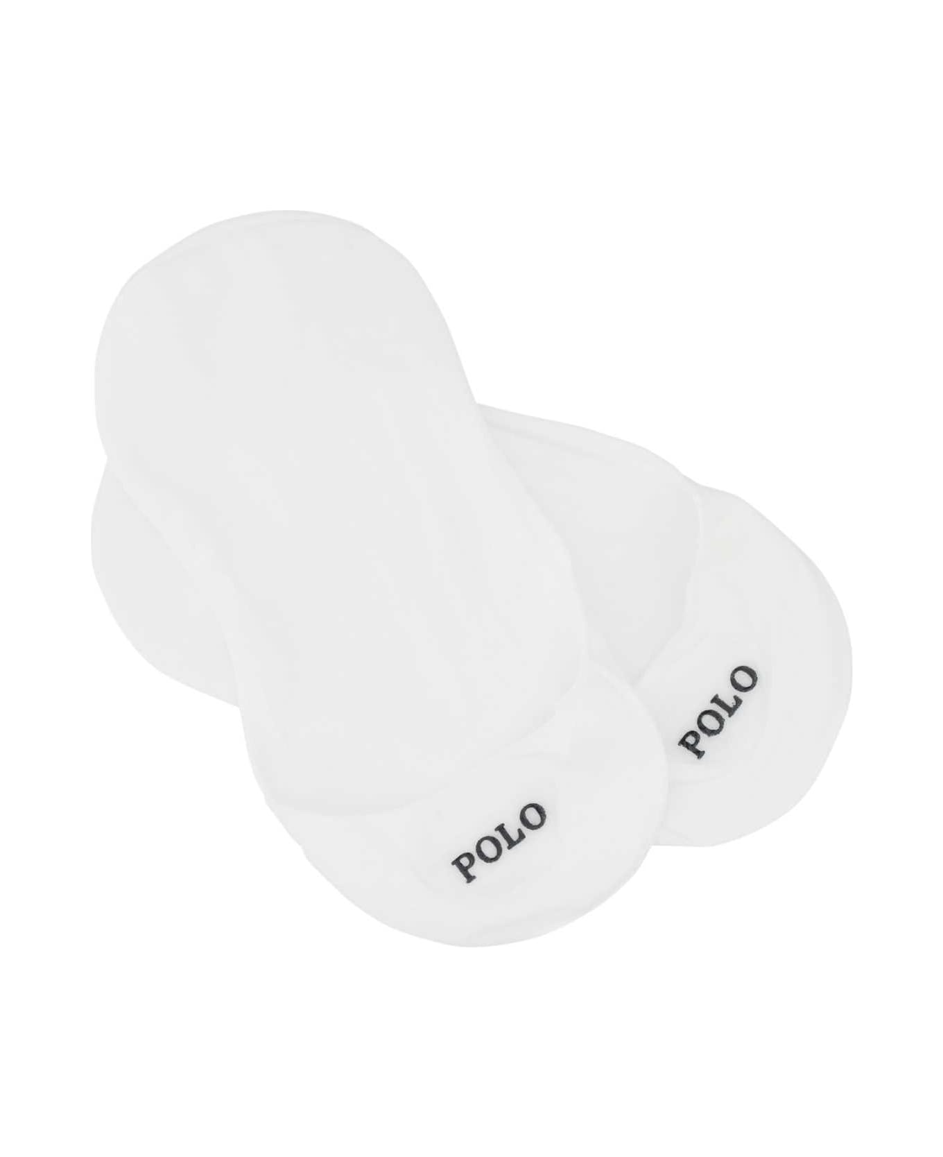 Polo Ralph Lauren White Stretch Cotton Invisible Socks Set - White