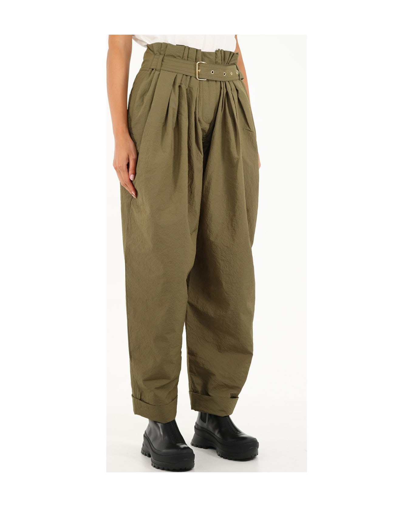 Balmain Wide High-waisted Trousers - GREEN