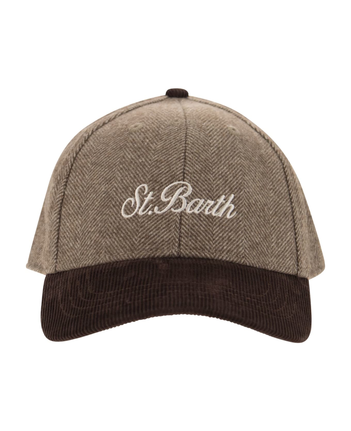 MC2 Saint Barth Baseball Cap In Herringbone Fabric With Embroidery - Beige 帽子