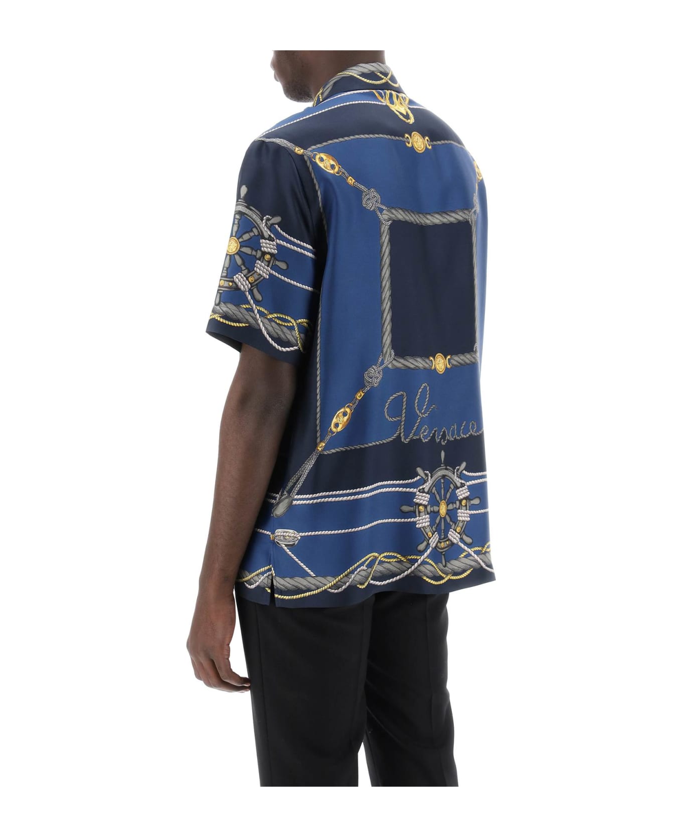 Versace Nautical Print Silk Shirt - Blue/gold