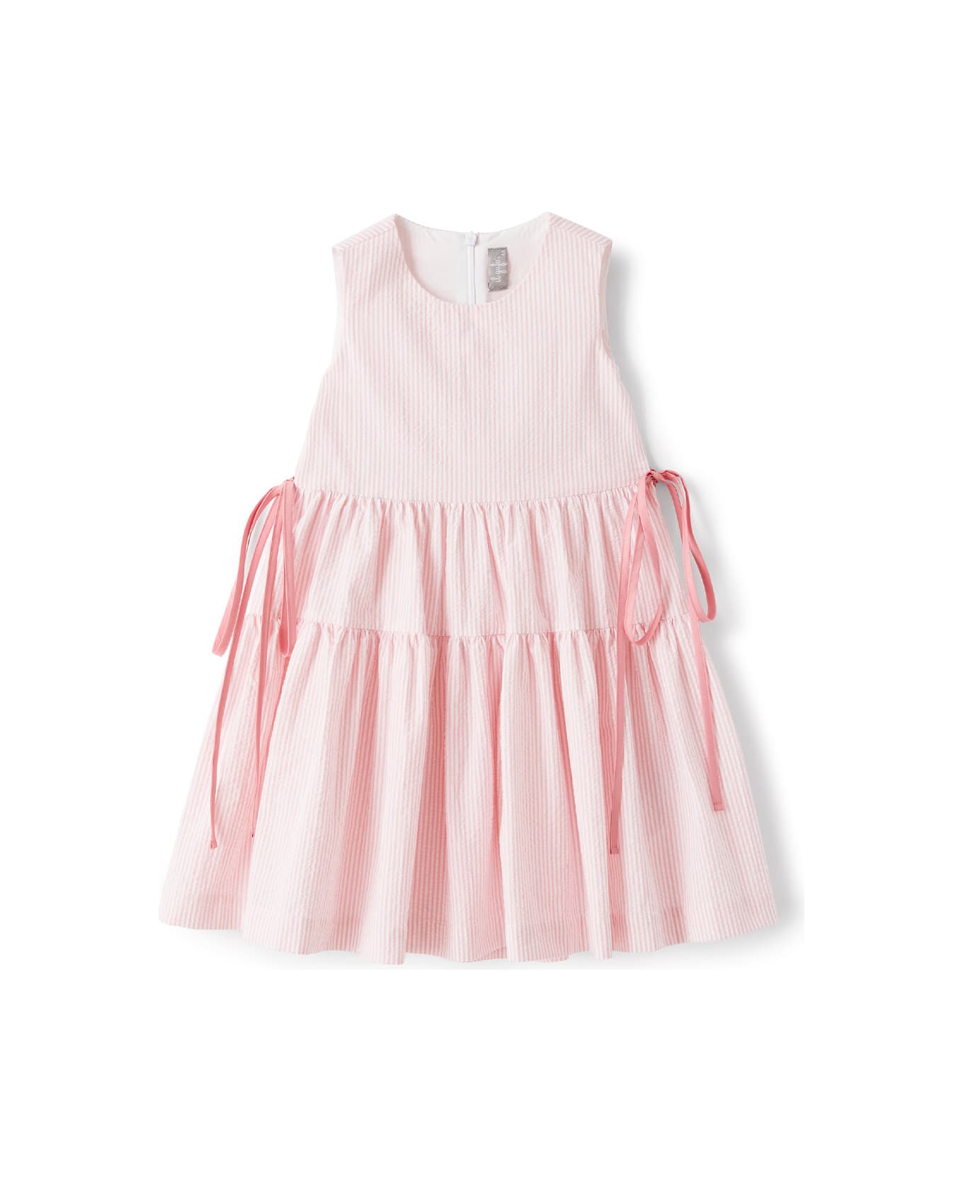 Il Gufo Pink Striped Seersucker Sleeveless Dress - Rosa