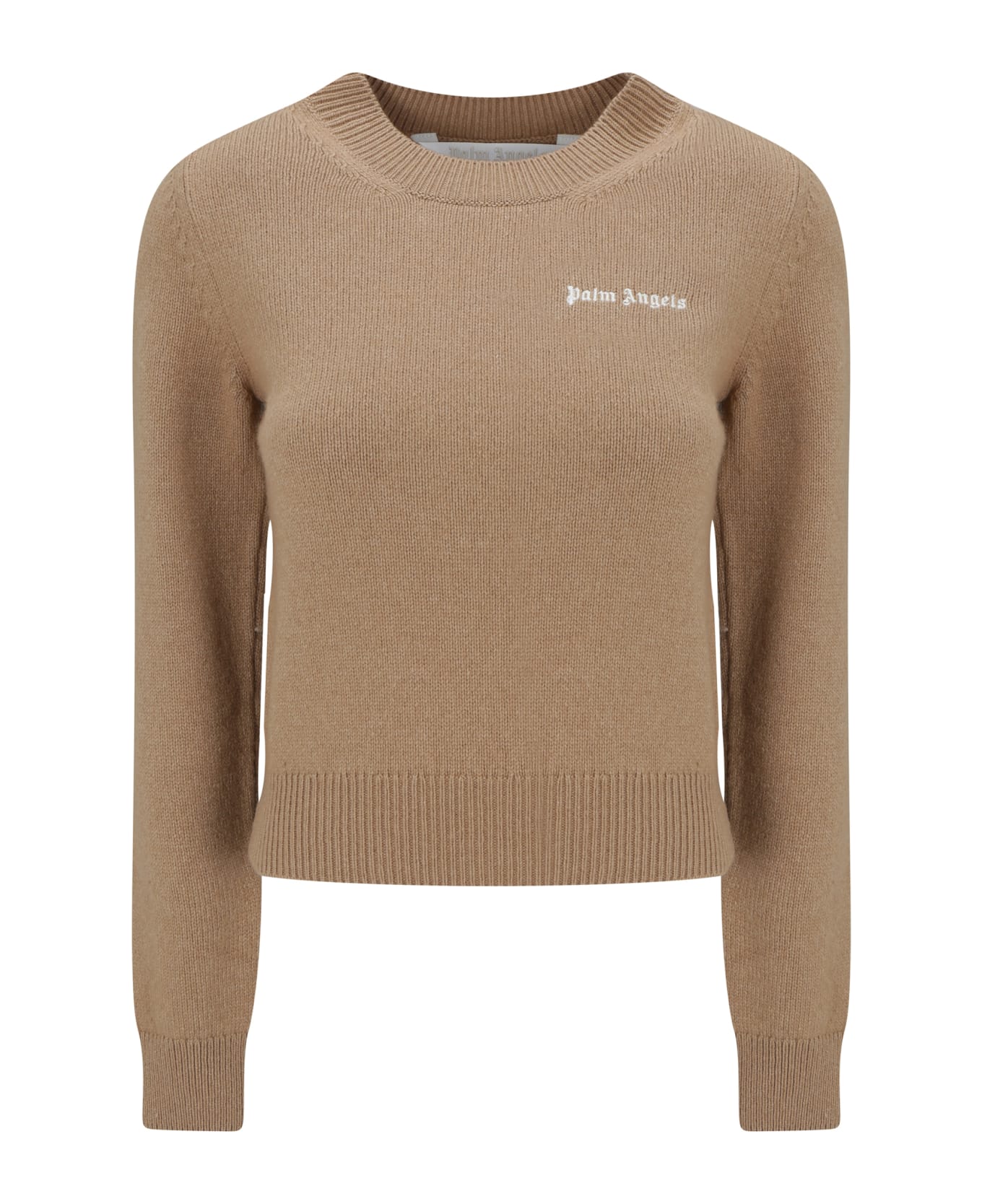 Palm Angels Camel Sweater With Contrasting Logo - Camel Off