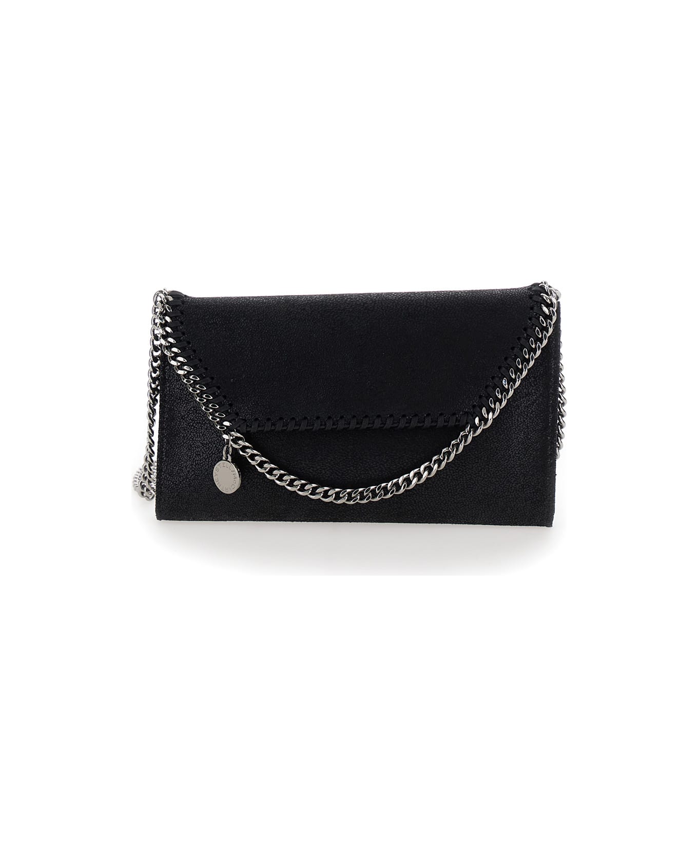 Stella McCartney 'mini Falabella' Black Crossbody Bag With Logo Charm In Eco Leather Woman - Black