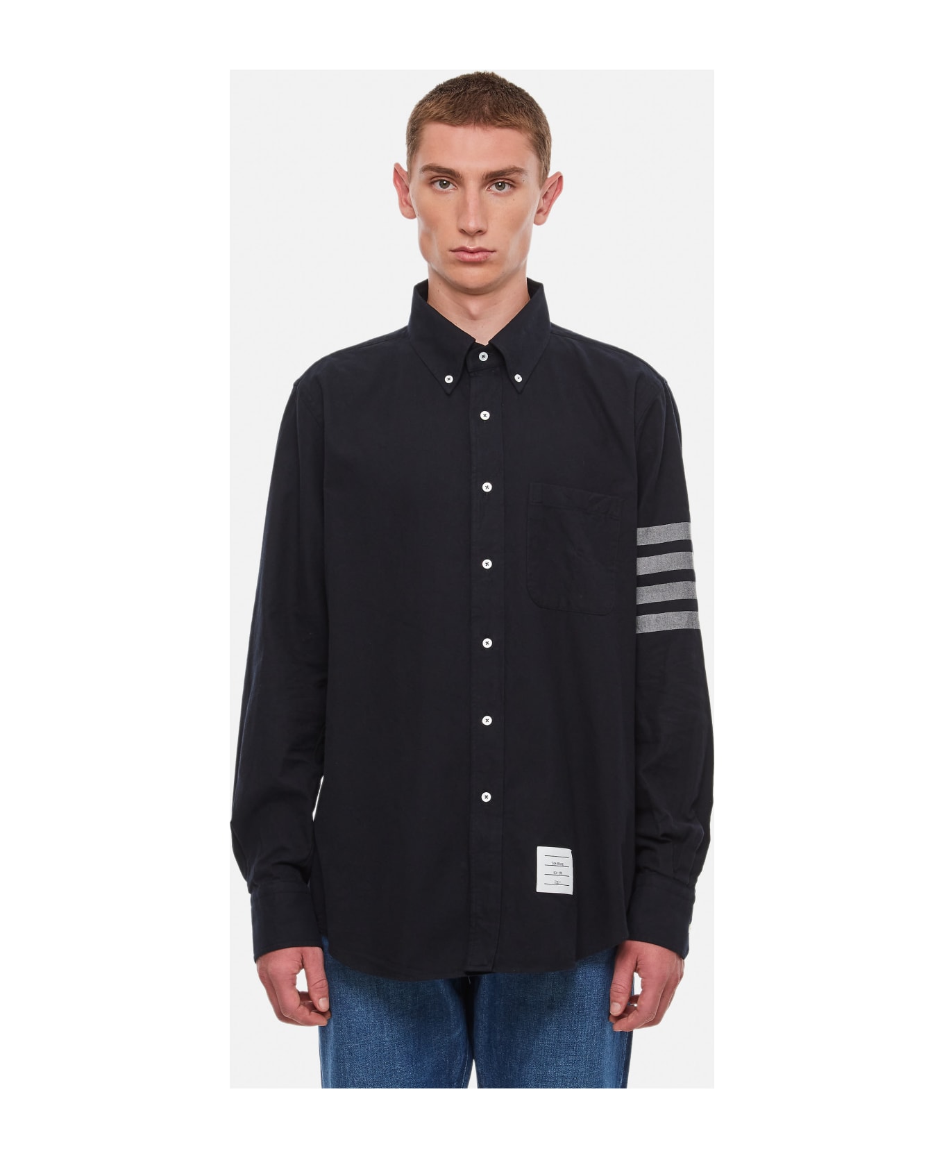 Thom Browne Tonal 4 Bar Cotton Shirt - Blue