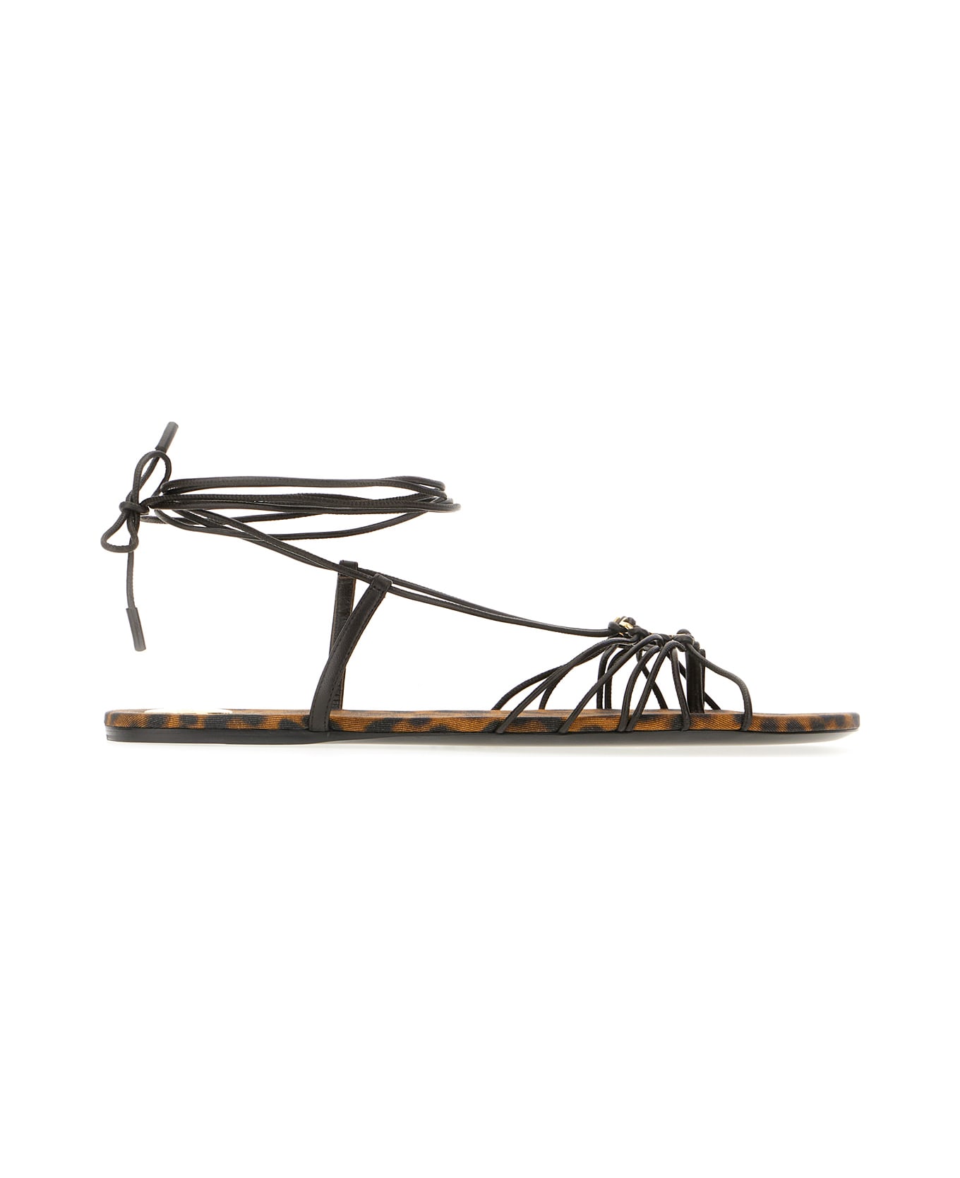Saint Laurent Black Leather Sandals - EAGLE BROWN