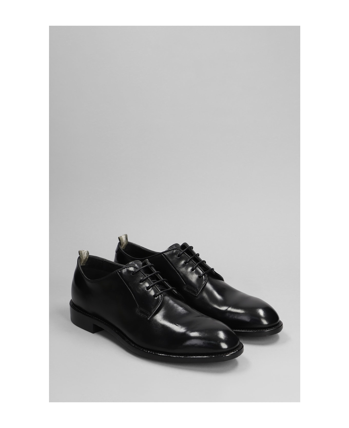 Officine Creative Signature 001 Lace Up Shoes In Black Leather - black ローファー＆デッキシューズ
