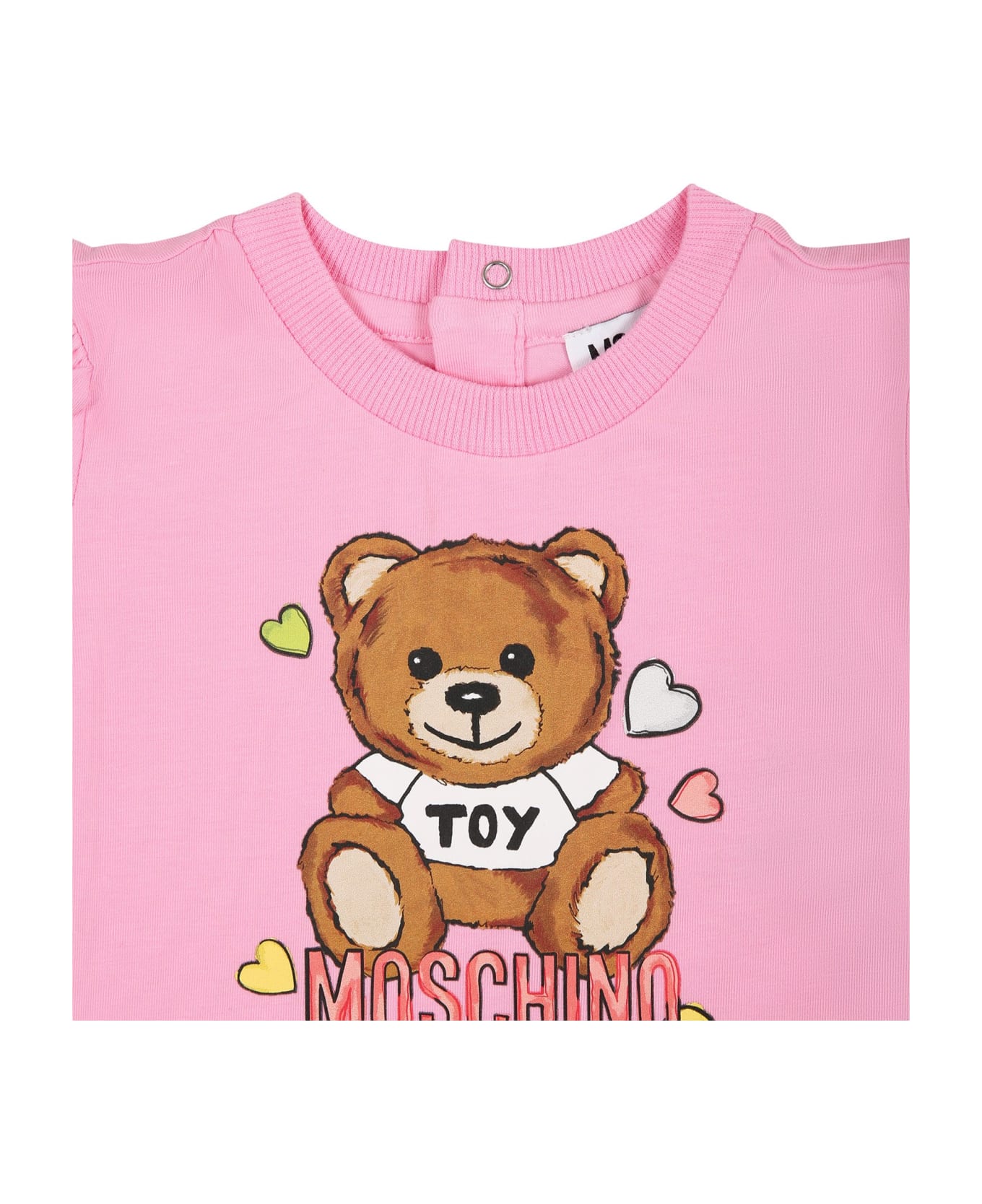 Moschino Pink Dress For Baby Girl With Teddy Bear Print - Pink