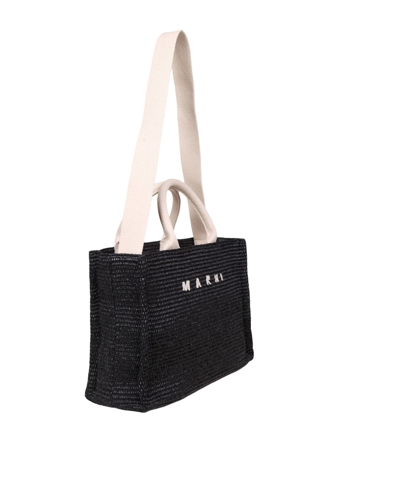 Marni Shopping Small In Black Raffia Effect Fabric - Black