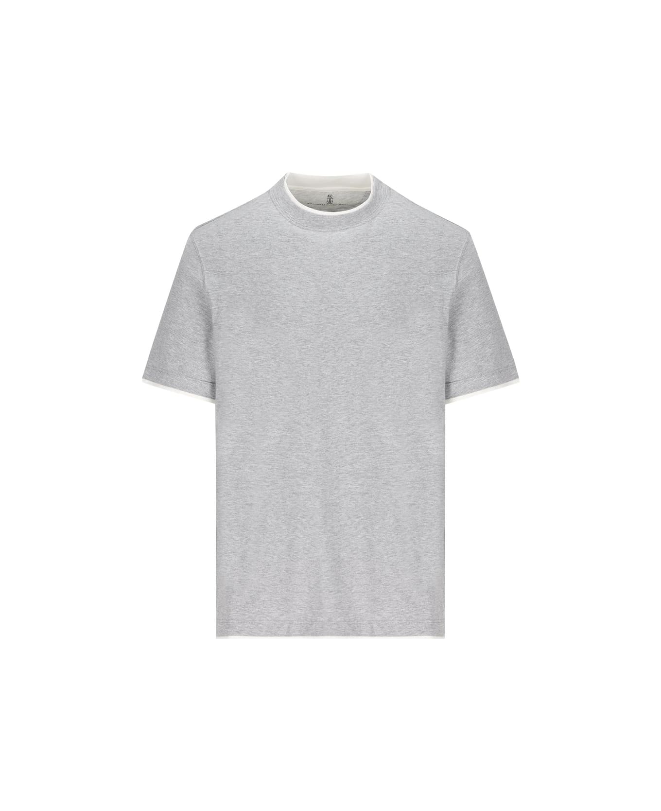 Brunello Cucinelli Logo-embroidered Crewneck T-shirt - GREY