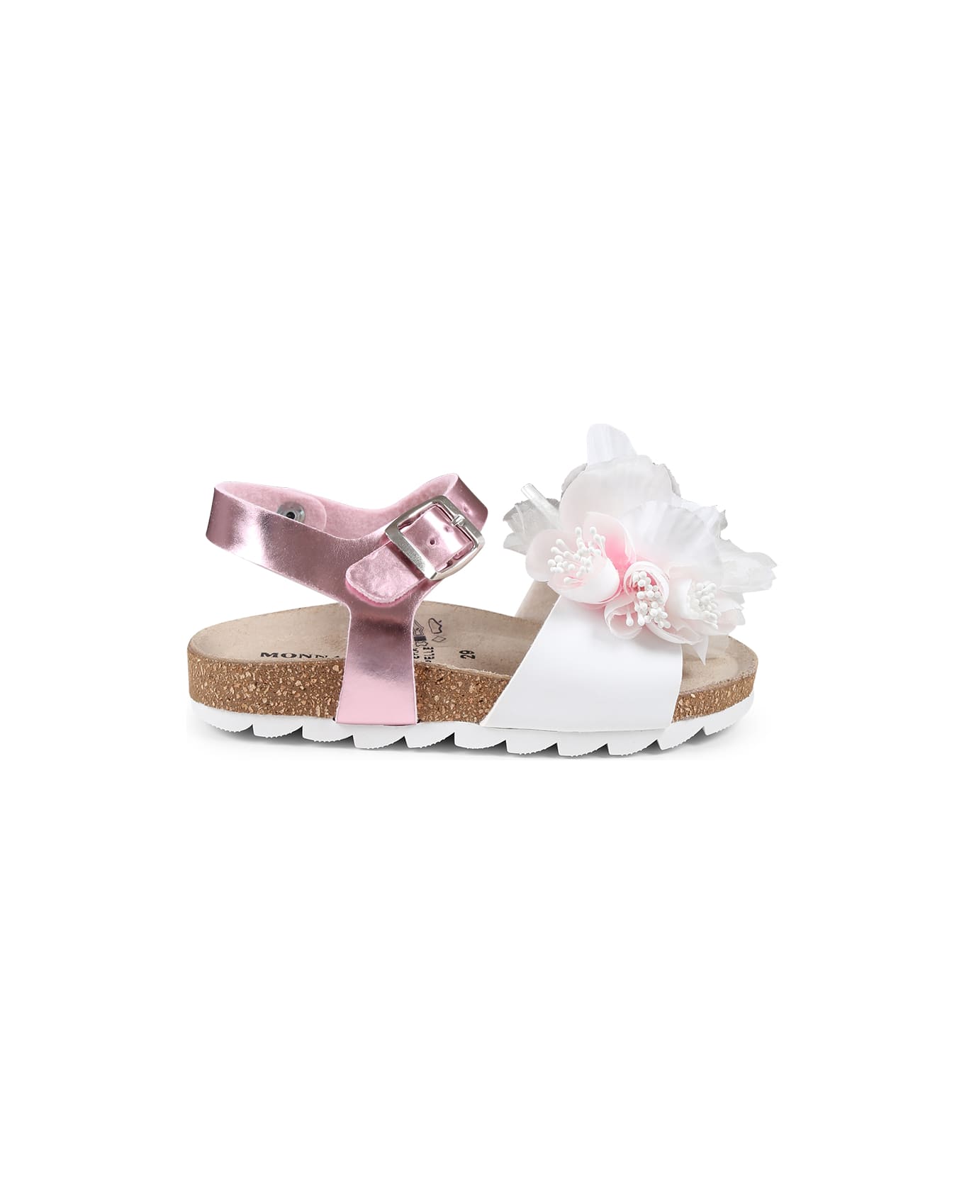 Monnalisa Pink Sandals For Girl With Flowers - Pink