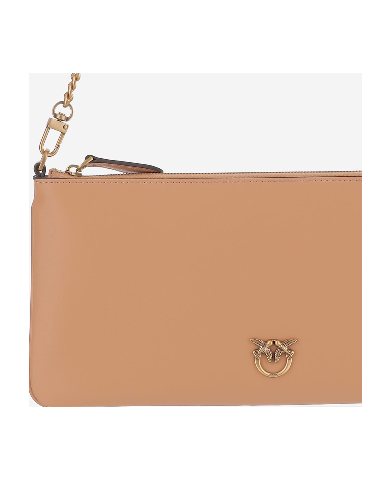 Pinko Leather Clutch Bag With Logo - Beige