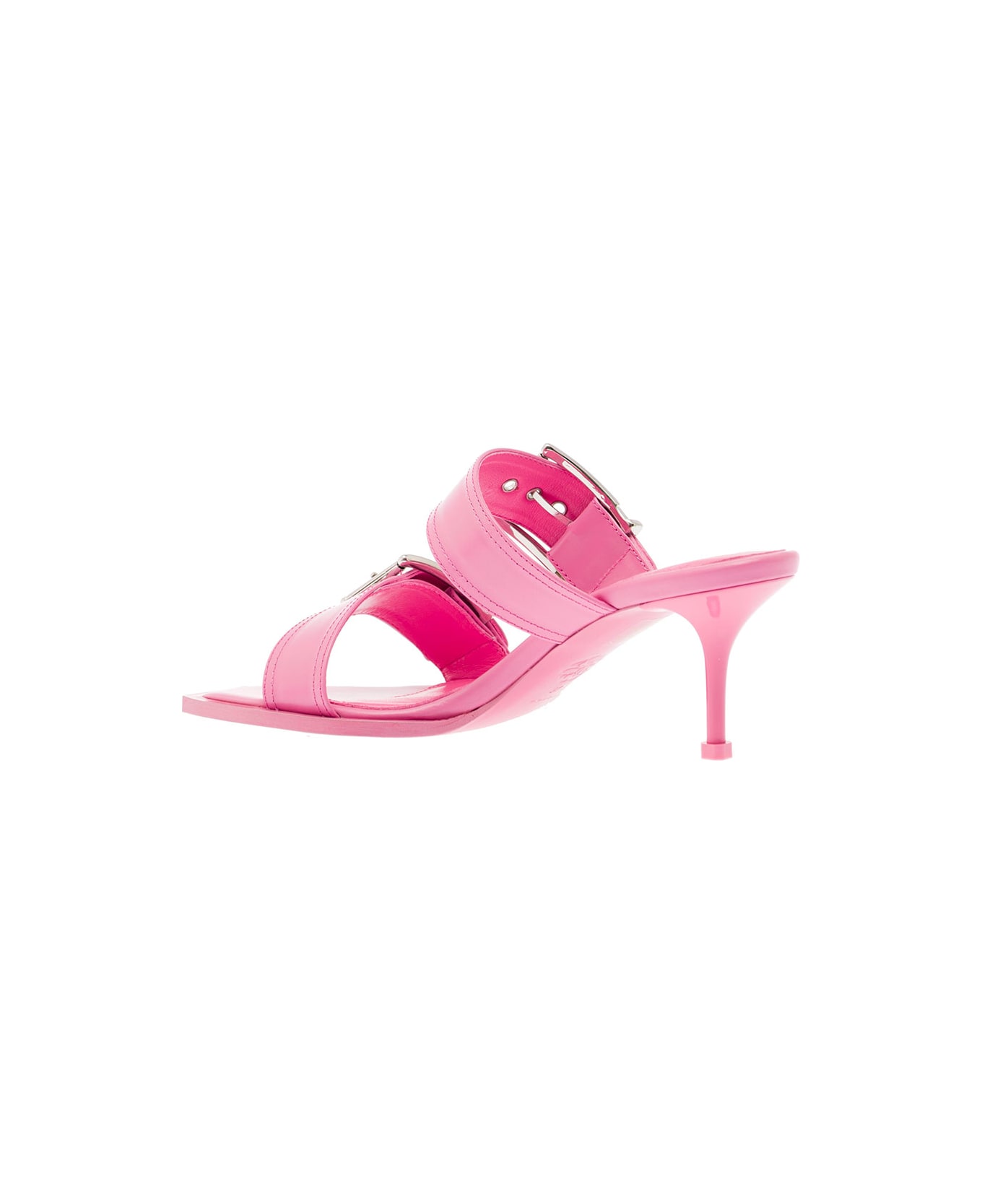 Alexander McQueen 'punk' Pink Sandals With Double Strap And Metal Buckles In Leather Woman - Pink