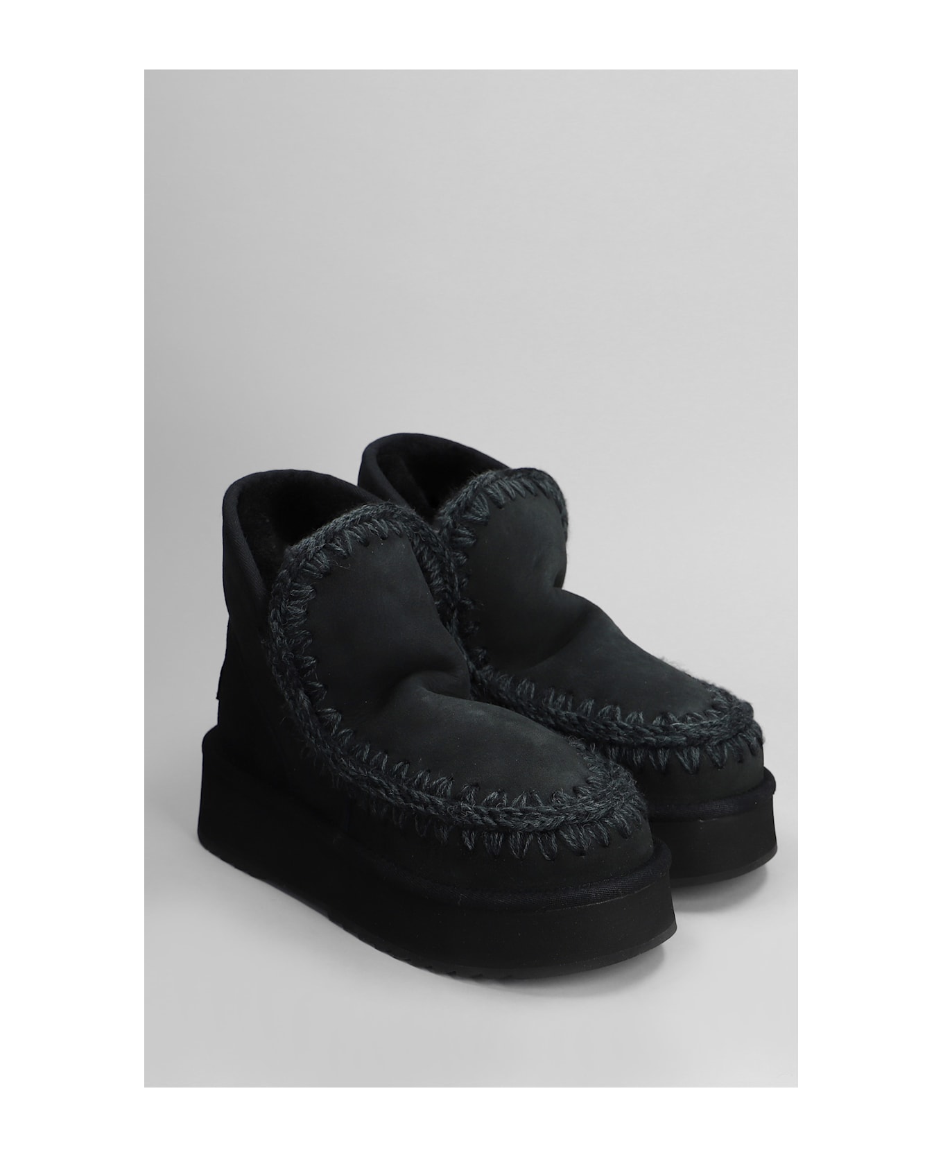 Mou Mini Eskimo Platform High Heels Ankle Boots In Black Suede - Black