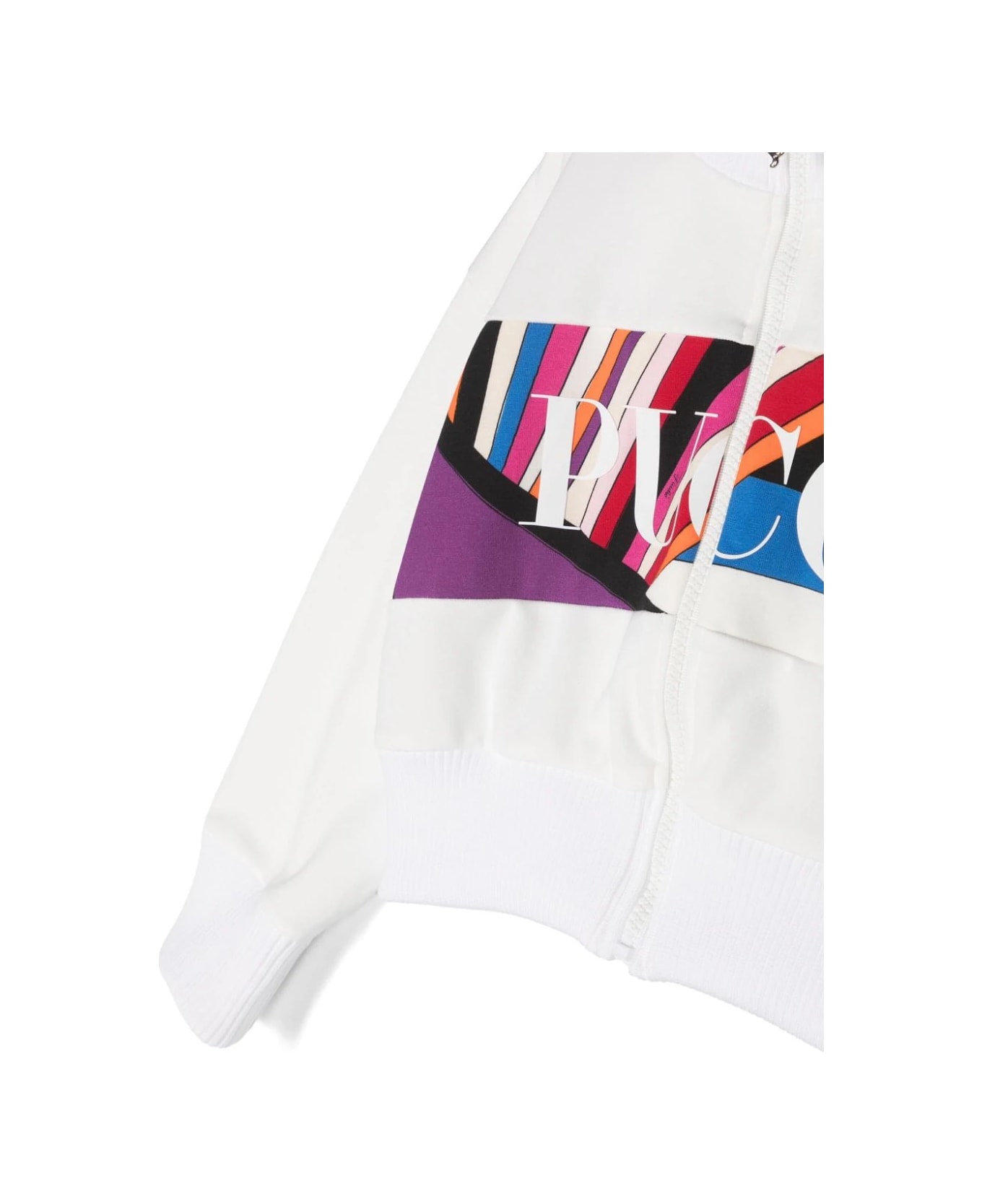 Pucci White Zip-up Sweatshirt With Iride Print Logo Band - White